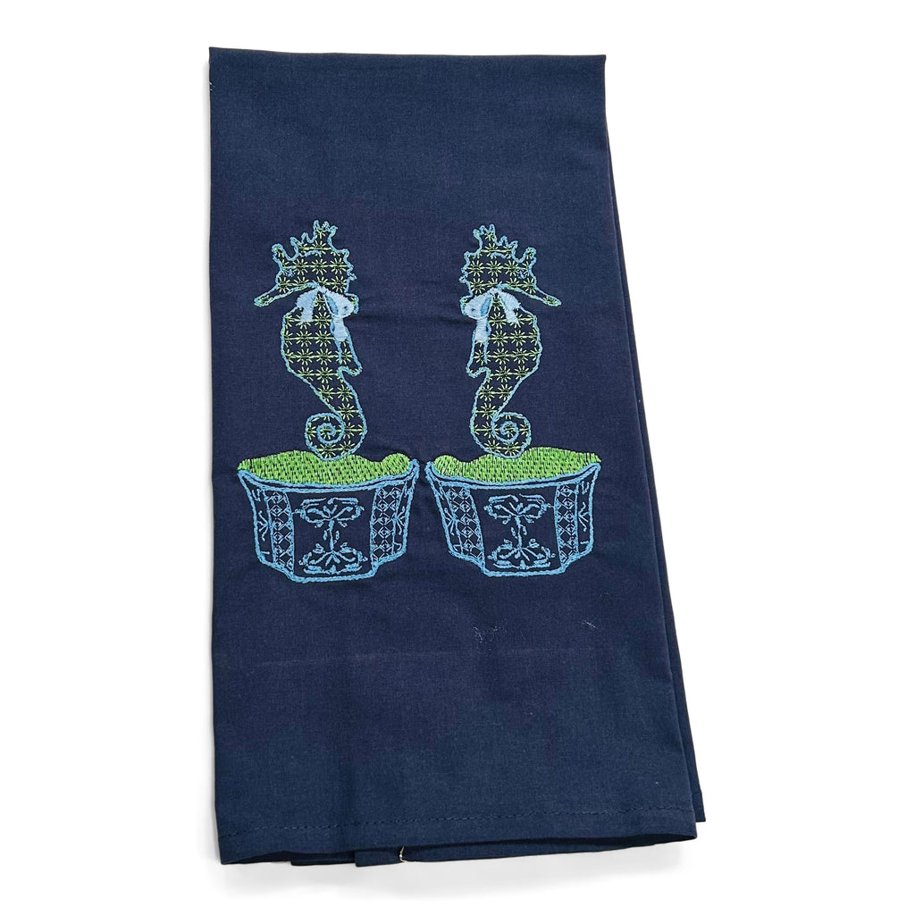 Pair of Fishtail Seahorses on navy