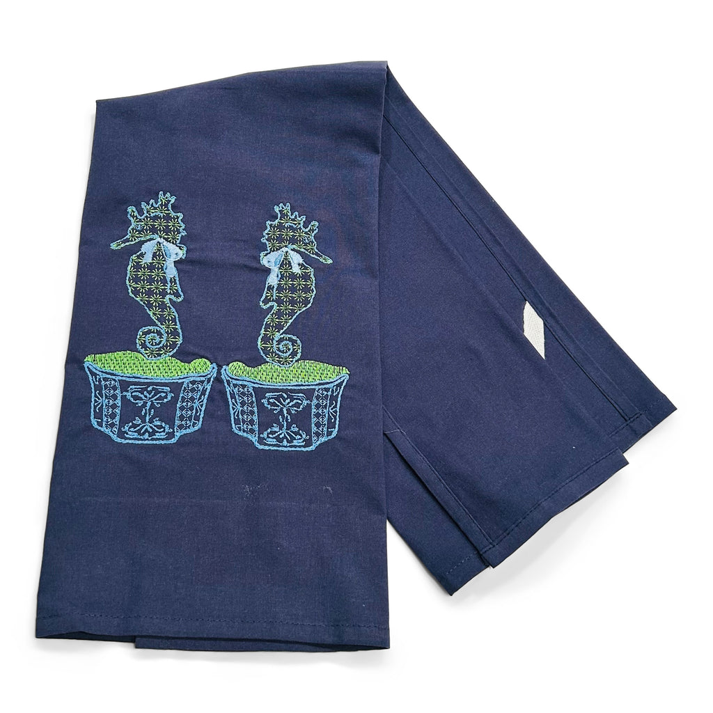 Pair of Fishtail Seahorses on navy