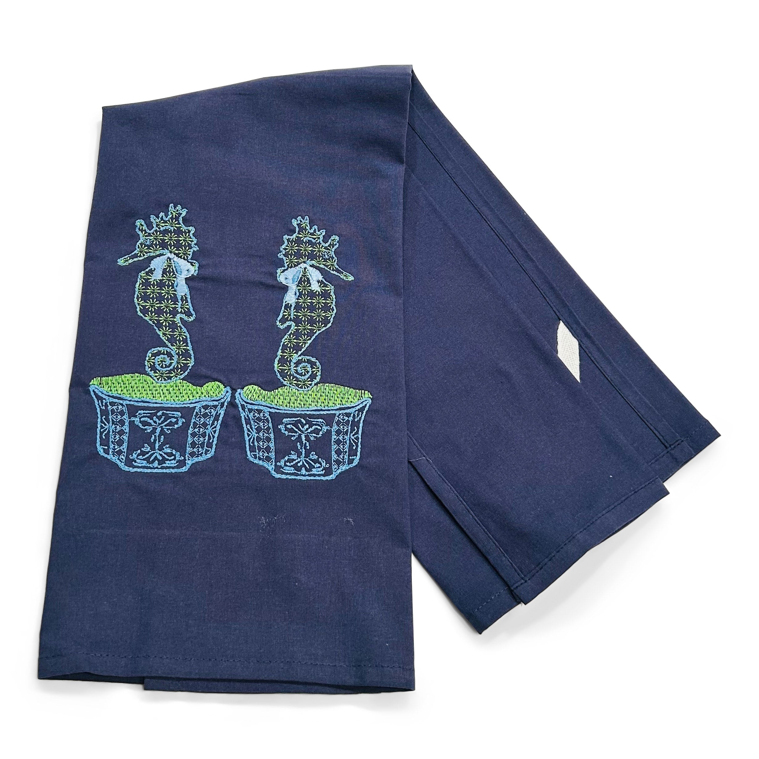 Pair of Fishtail Seahorses on navy