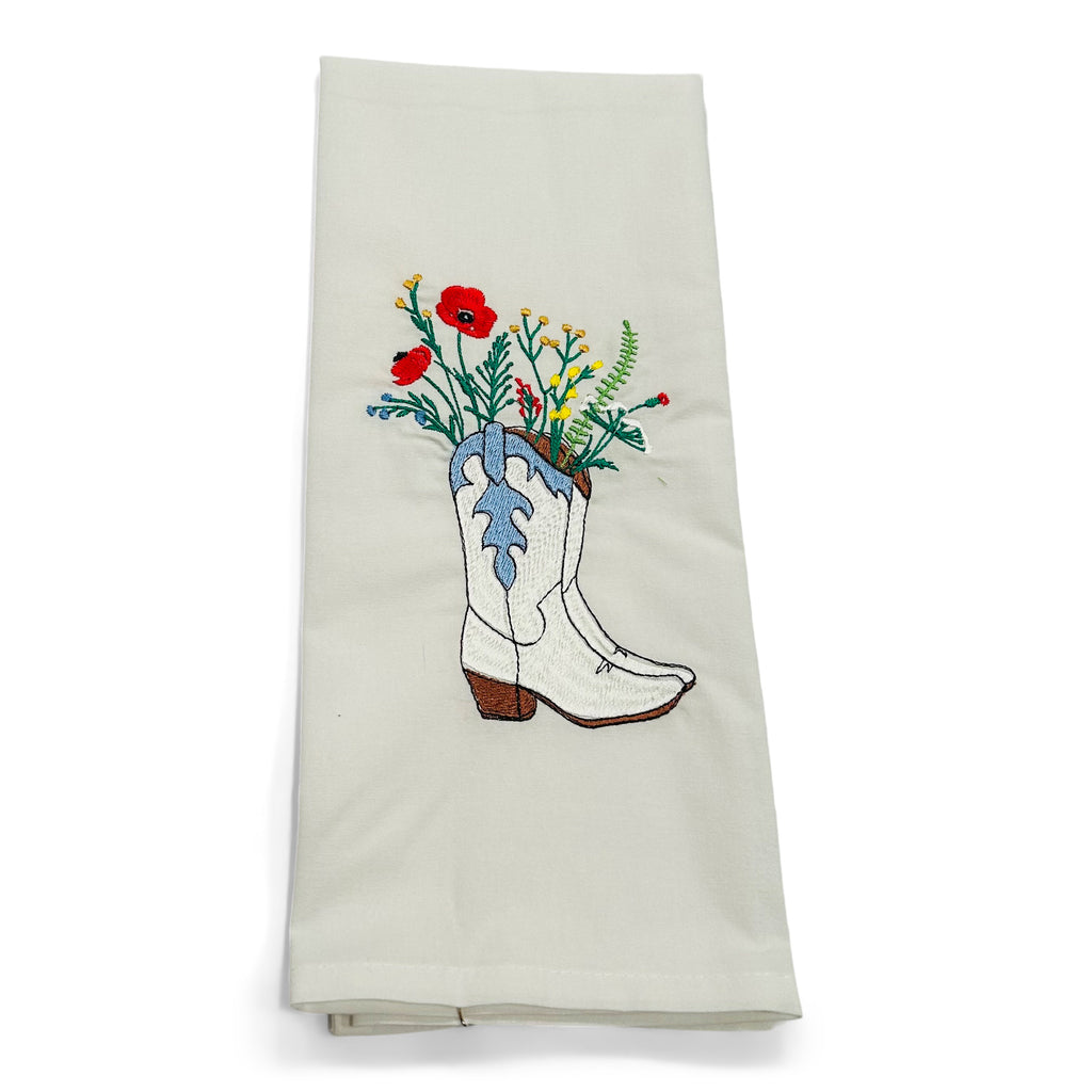 Cowboy Boots White with Wildflowers on white