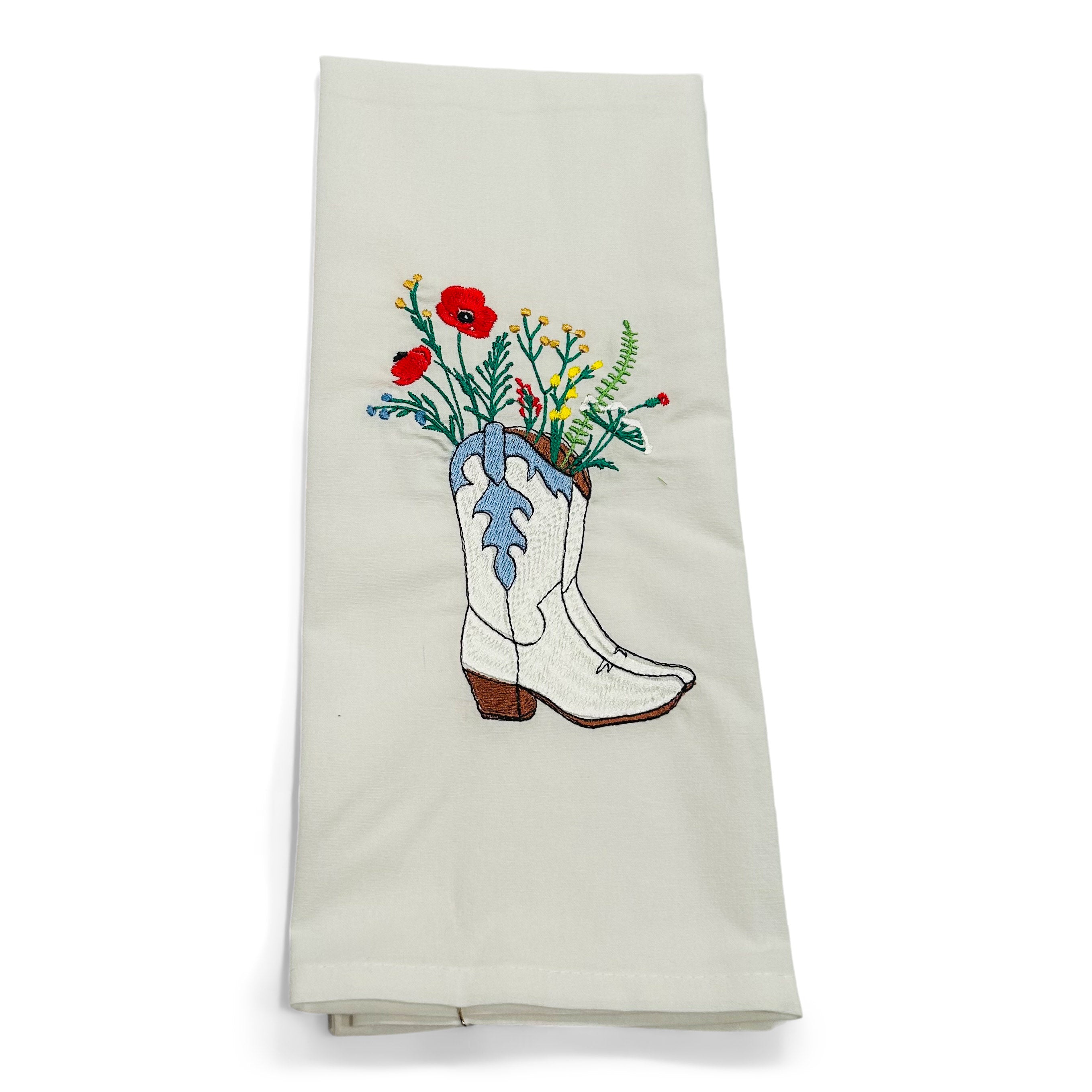 Cowboy Boots White with Wildflowers on white