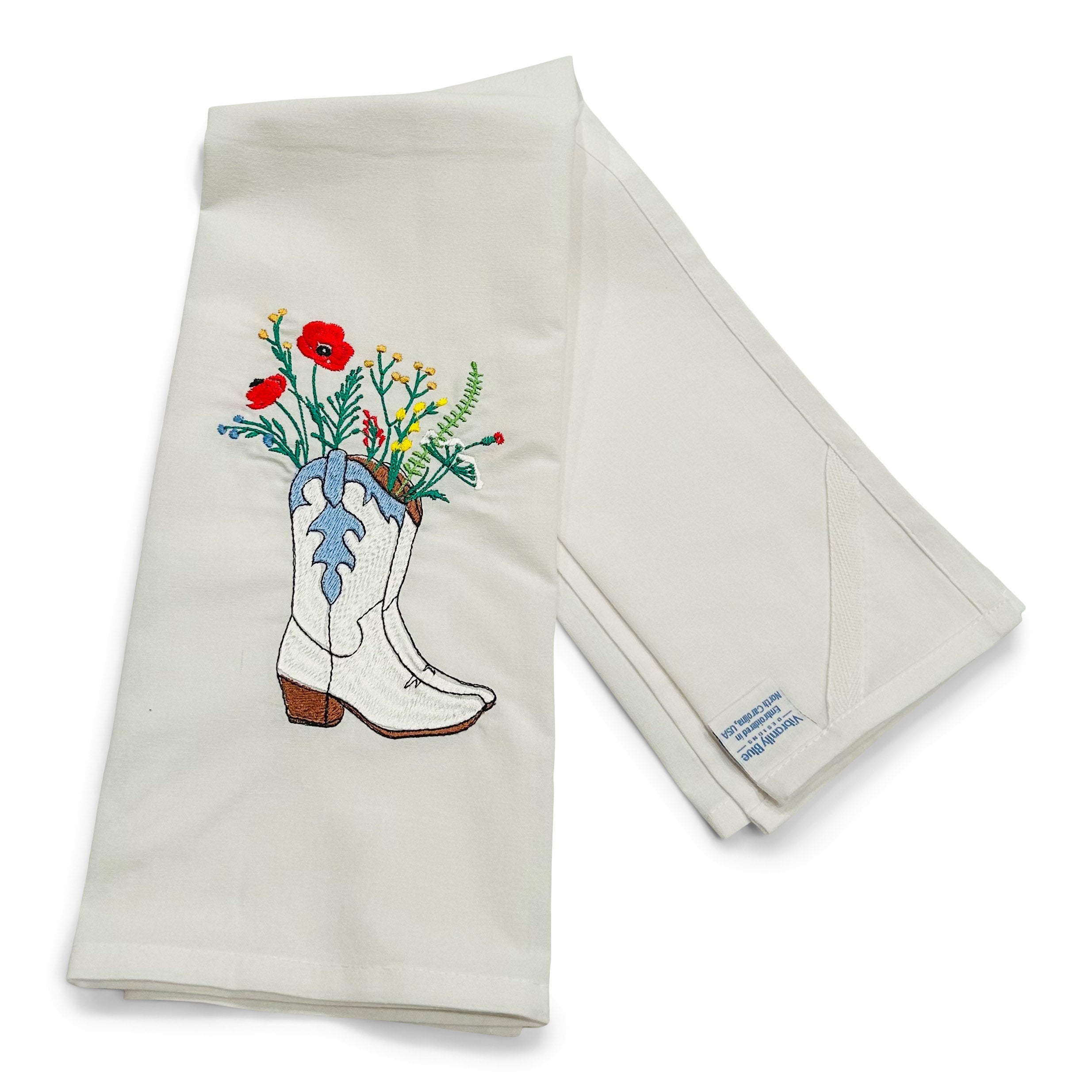 Cowboy Boots White with Wildflowers on white
