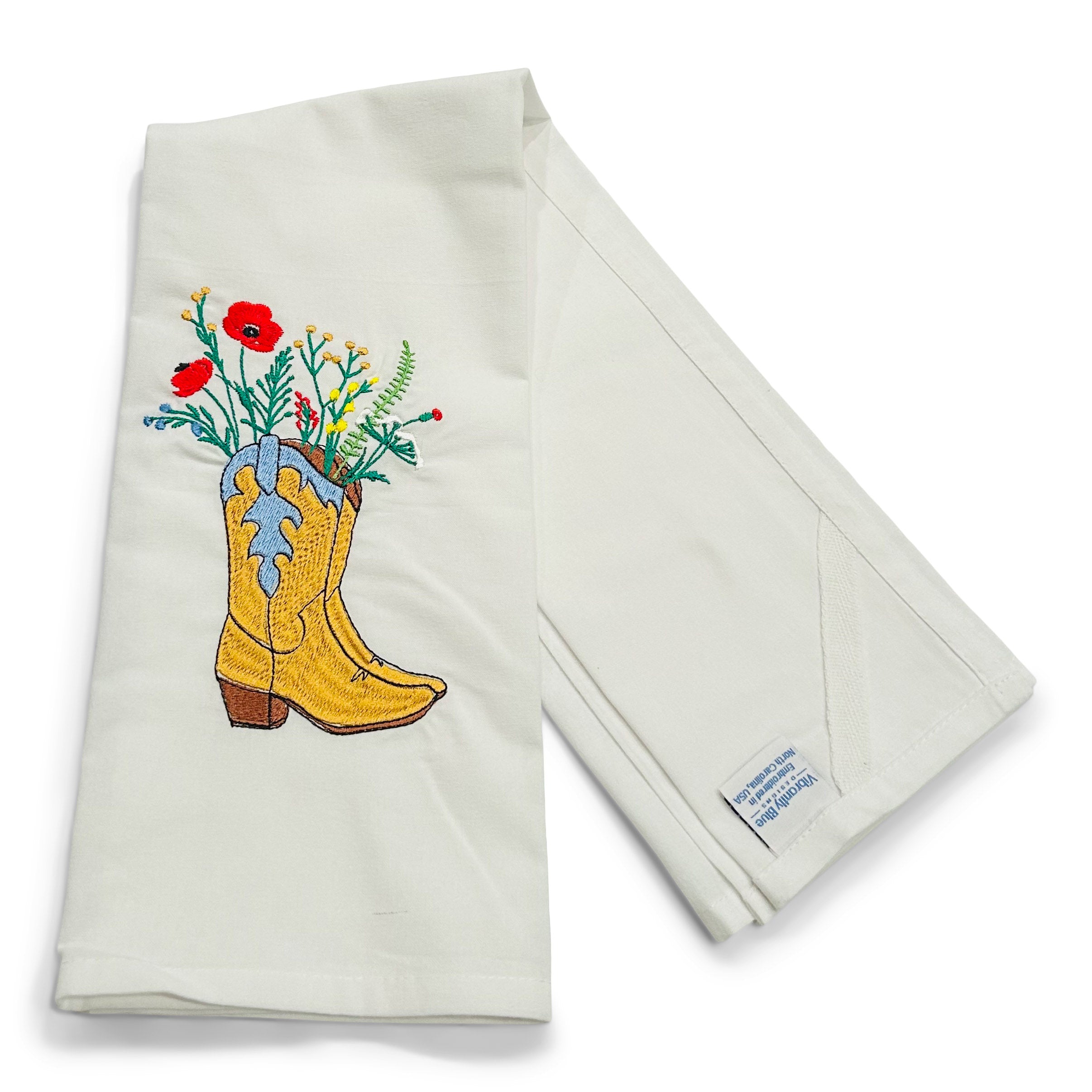 Cowboy Boots Gold with Wildflowers on white