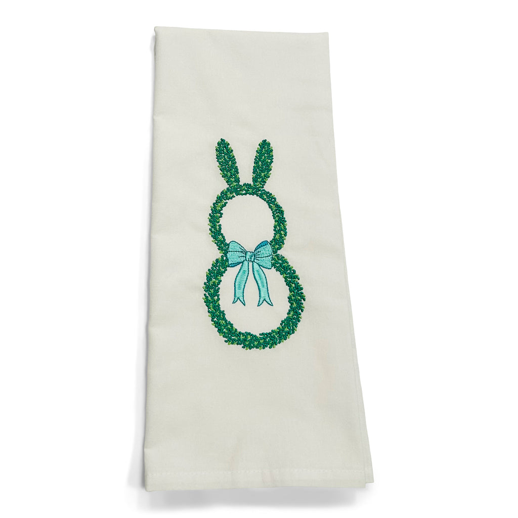 Topiary Bunny Shape with Teal Bow on white