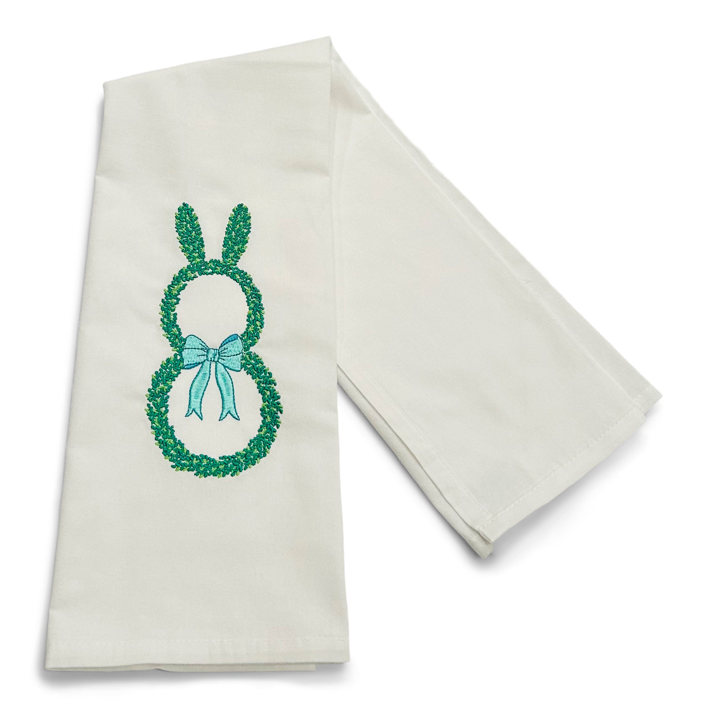 Topiary Bunny Shape with Teal Bow on white