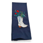 Cowboy Boots White with Wildflowers on navy