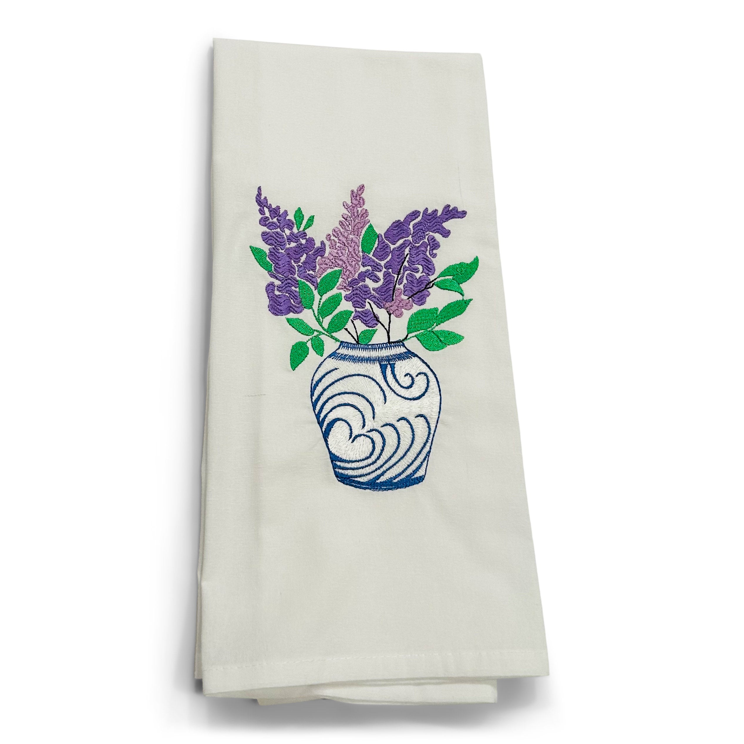 Lilacs in Blue Planter on white