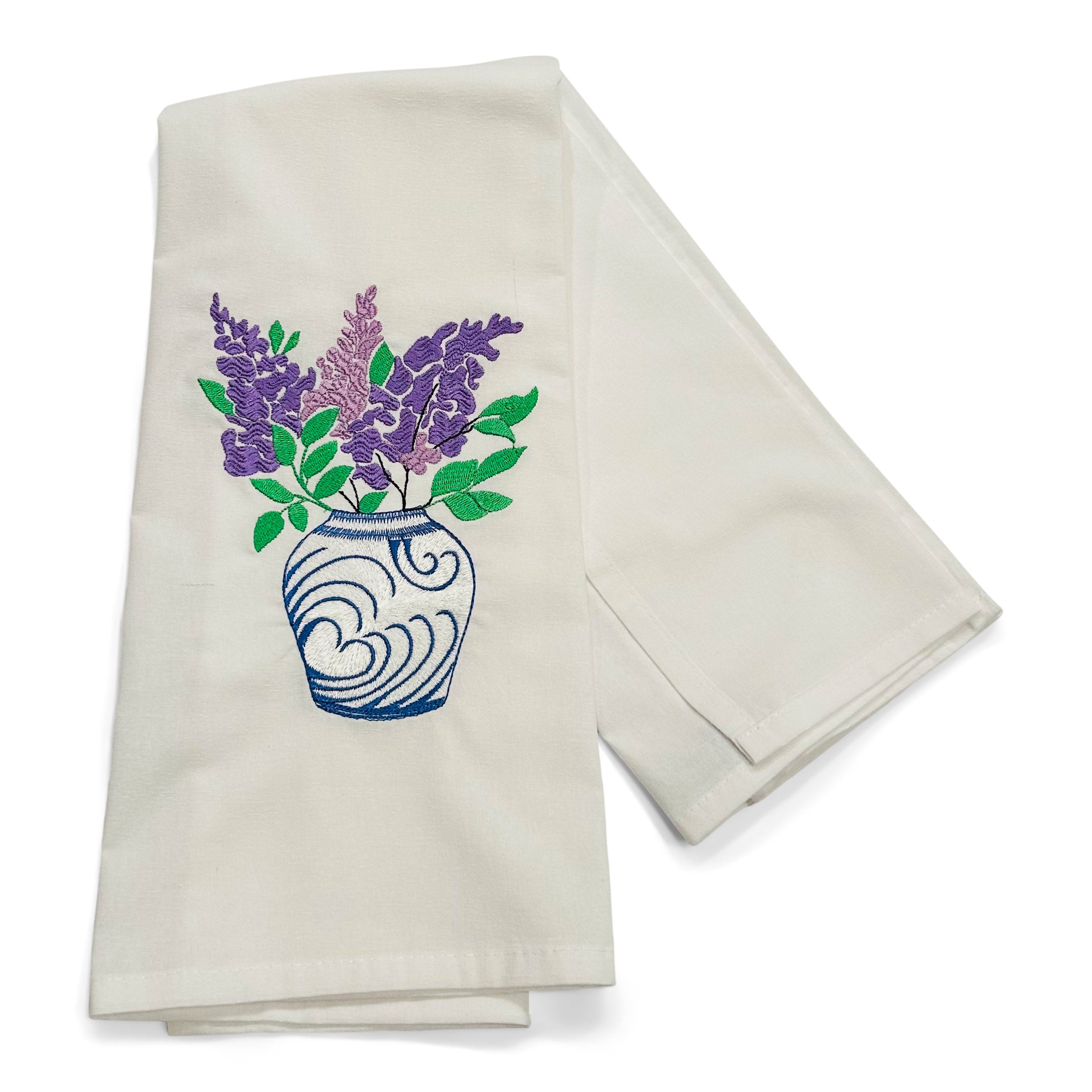Lilacs in Blue Planter on white