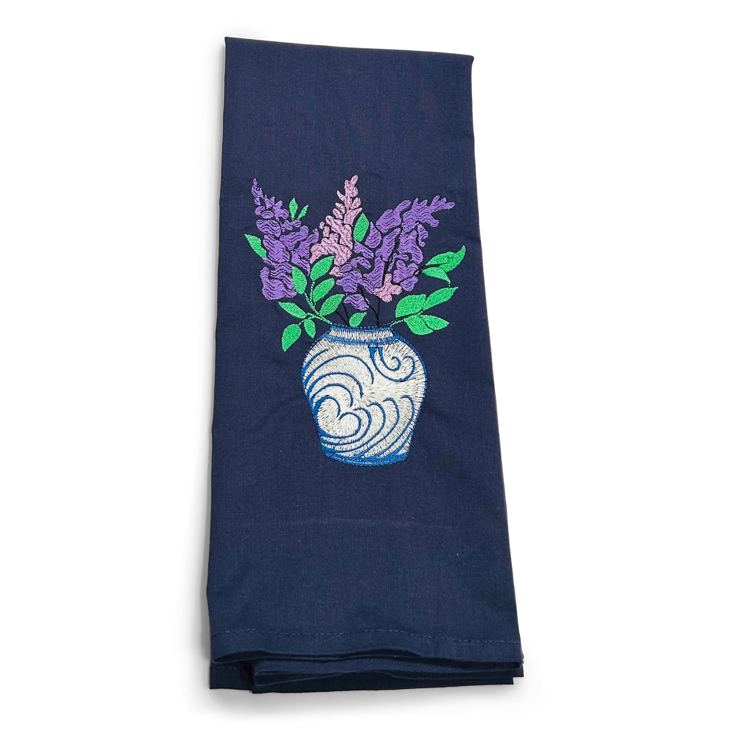 Lilacs in Blue Planter on navy