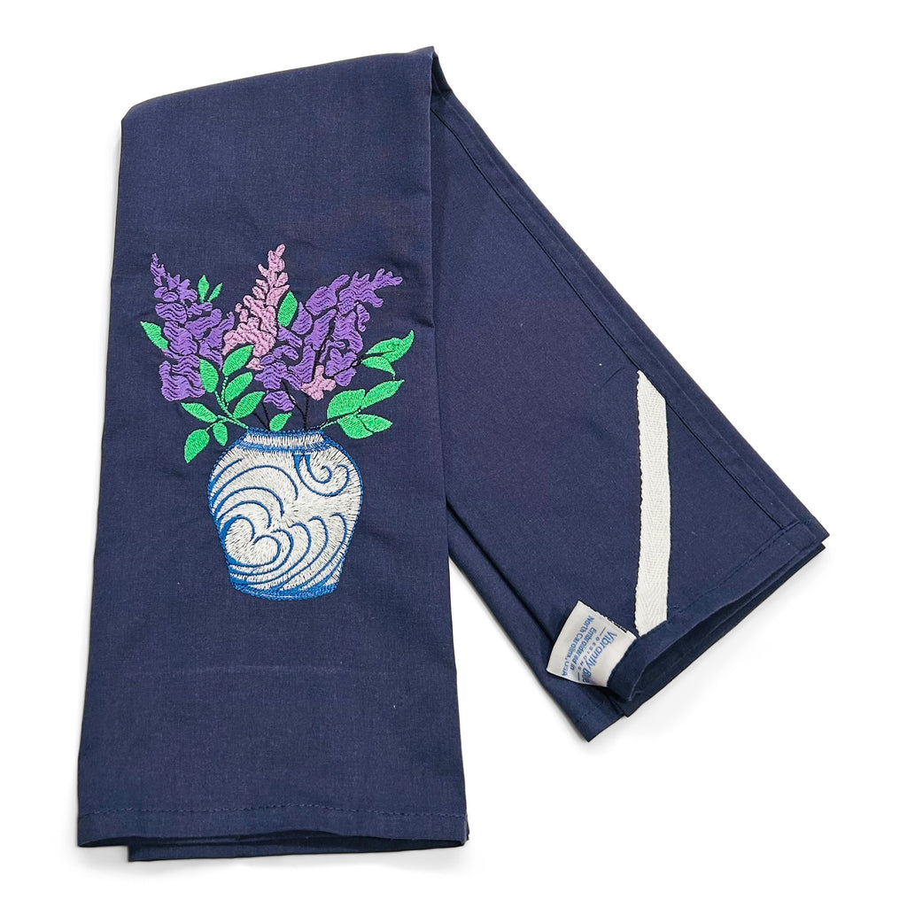 Lilacs in Blue Planter on navy