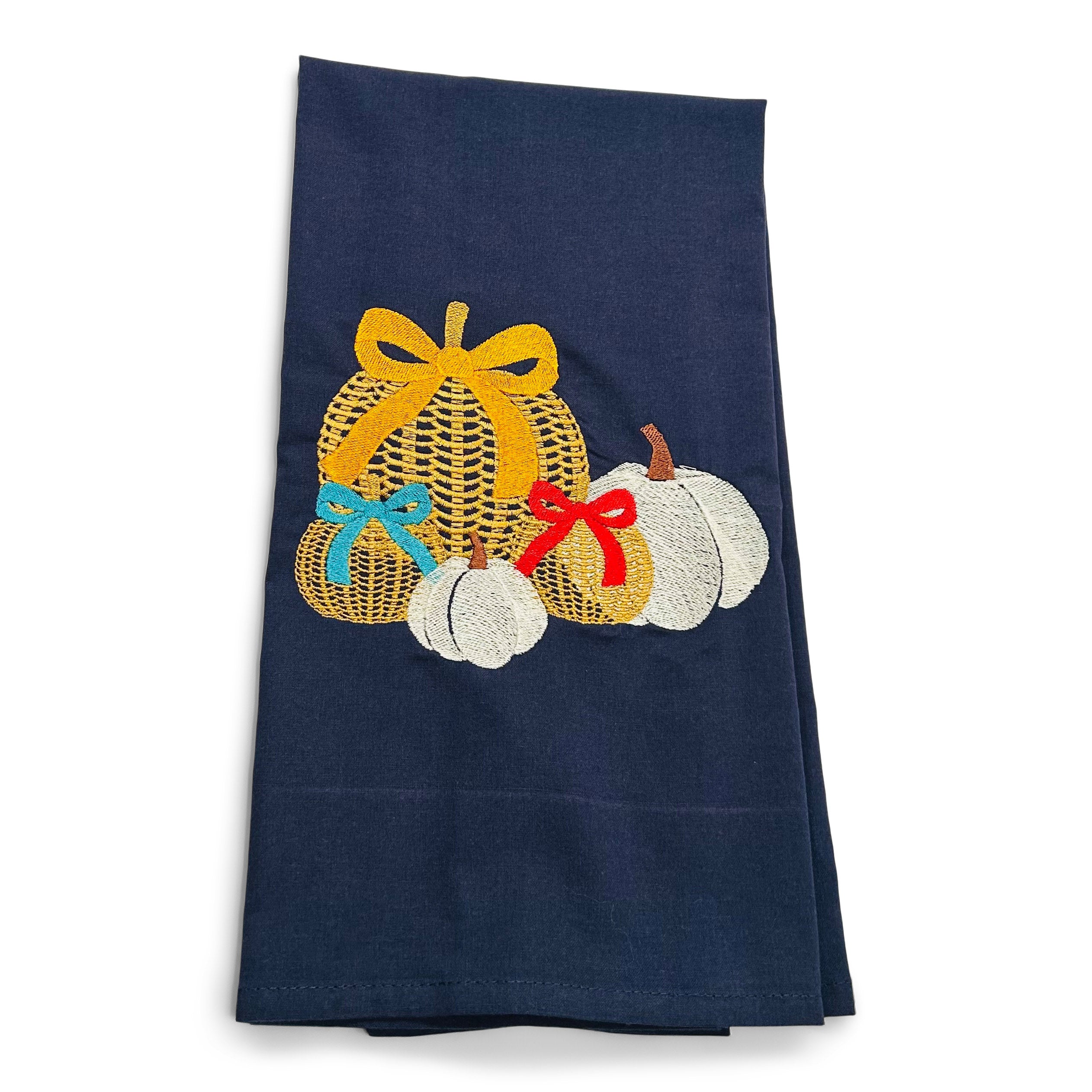 White Pumpkins and Wicker Pumpkins on navy