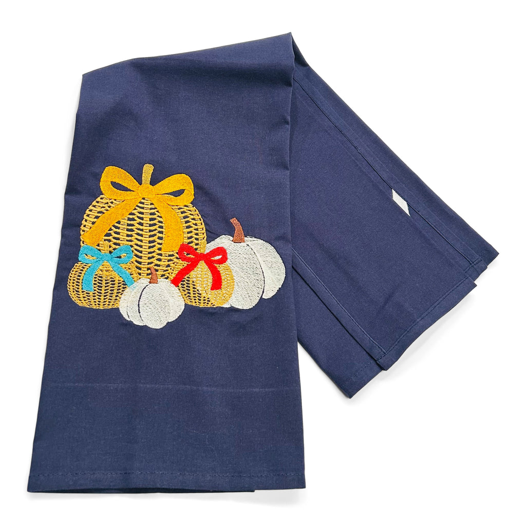 White Pumpkins and Wicker Pumpkins on navy