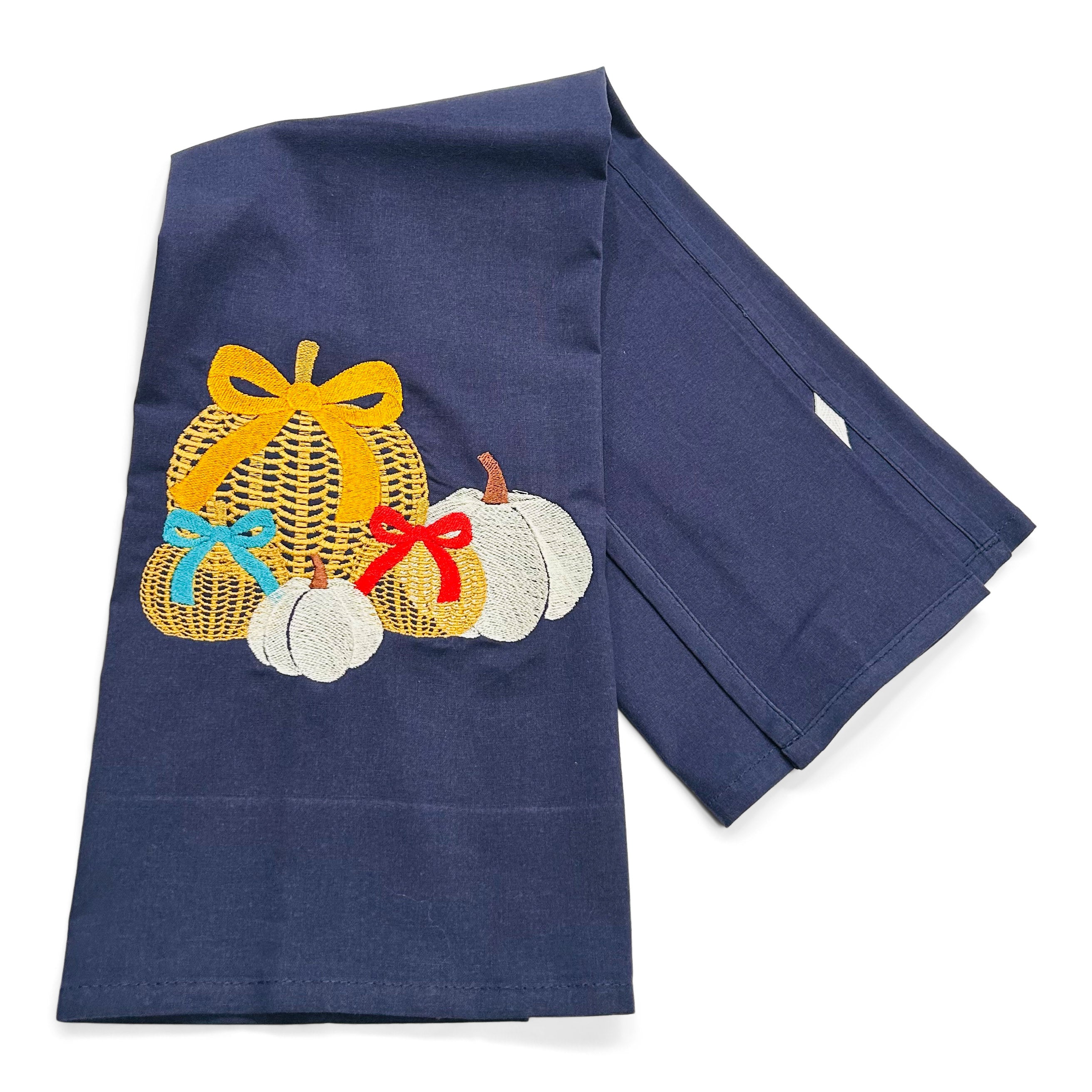 White Pumpkins and Wicker Pumpkins on navy