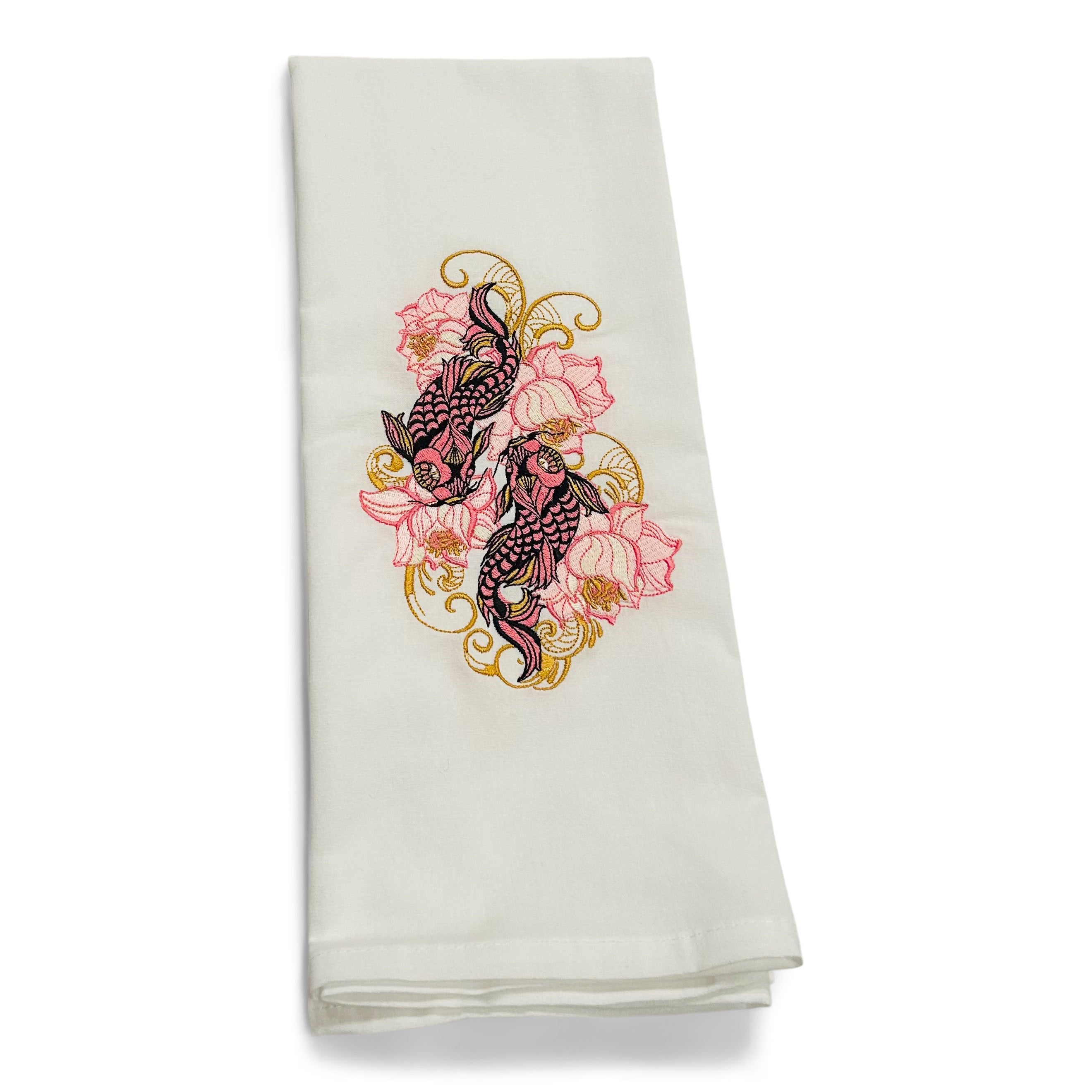 Koi Fish with Flowers - Black with Pink