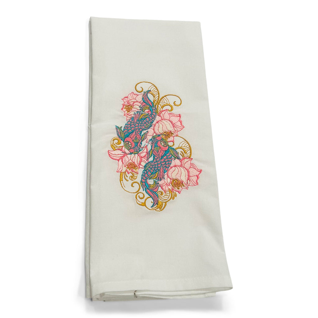 Koi Fish with Flowers - Blue with Pink