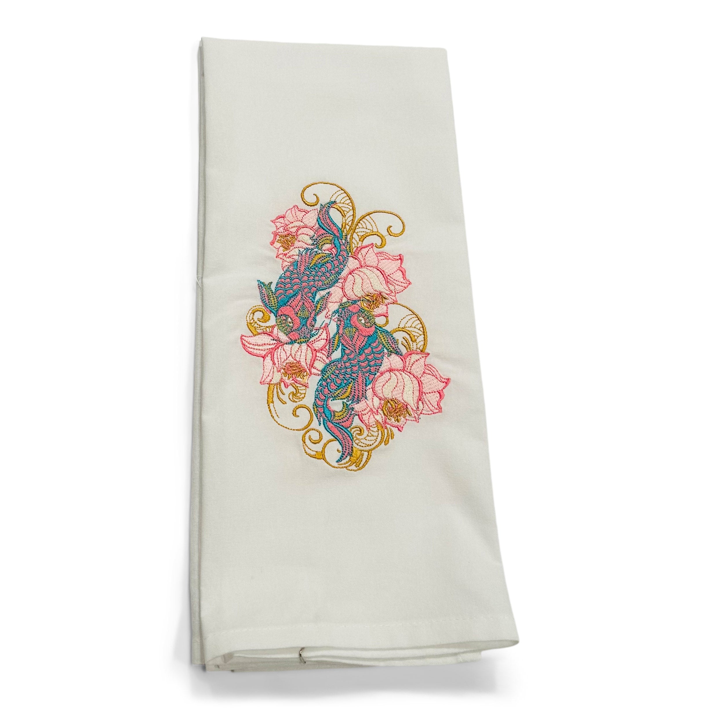 Koi Fish with Flowers - Blue with Pink