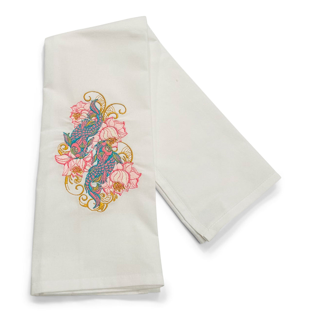 Koi Fish with Flowers - Blue with Pink