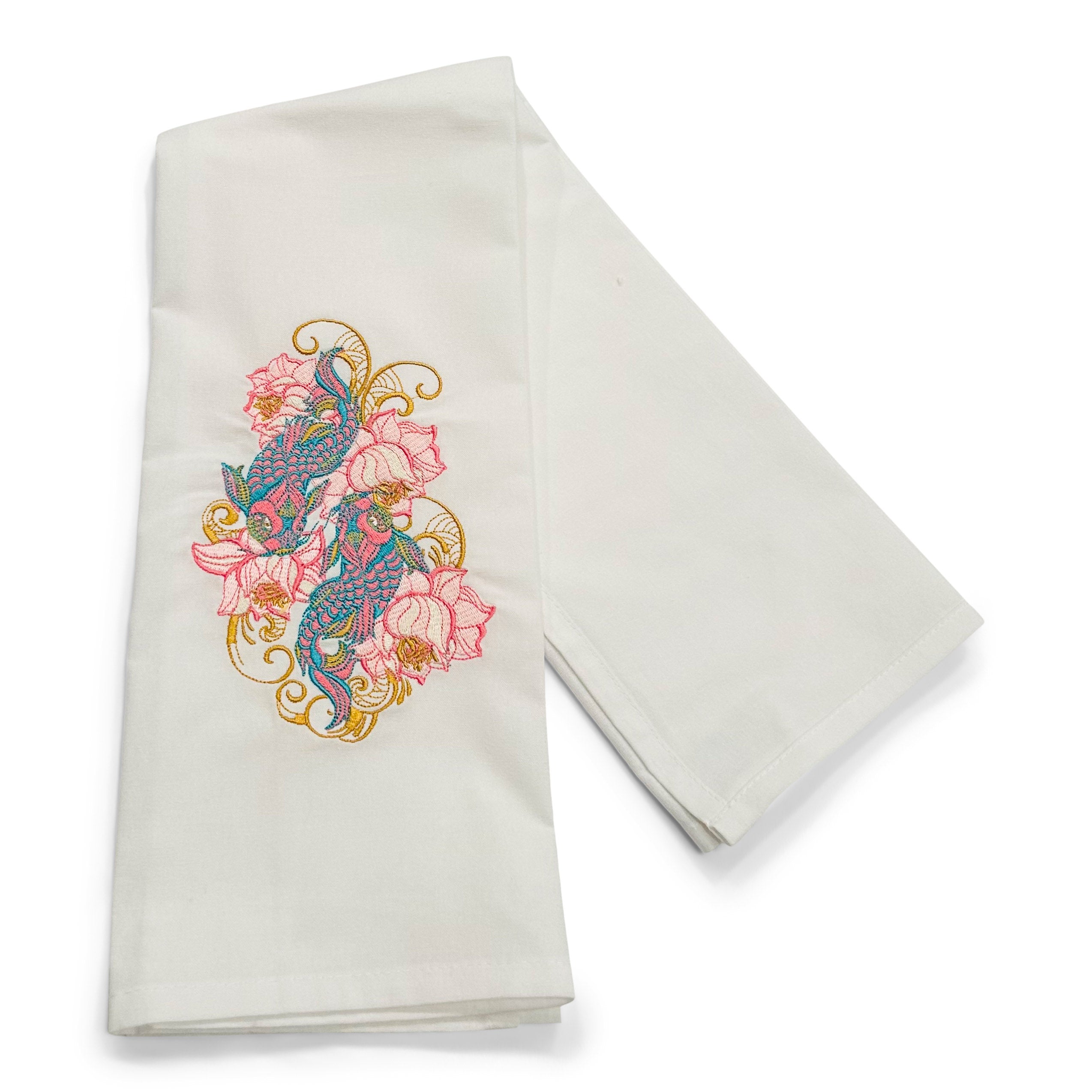 Koi Fish with Flowers - Blue with Pink