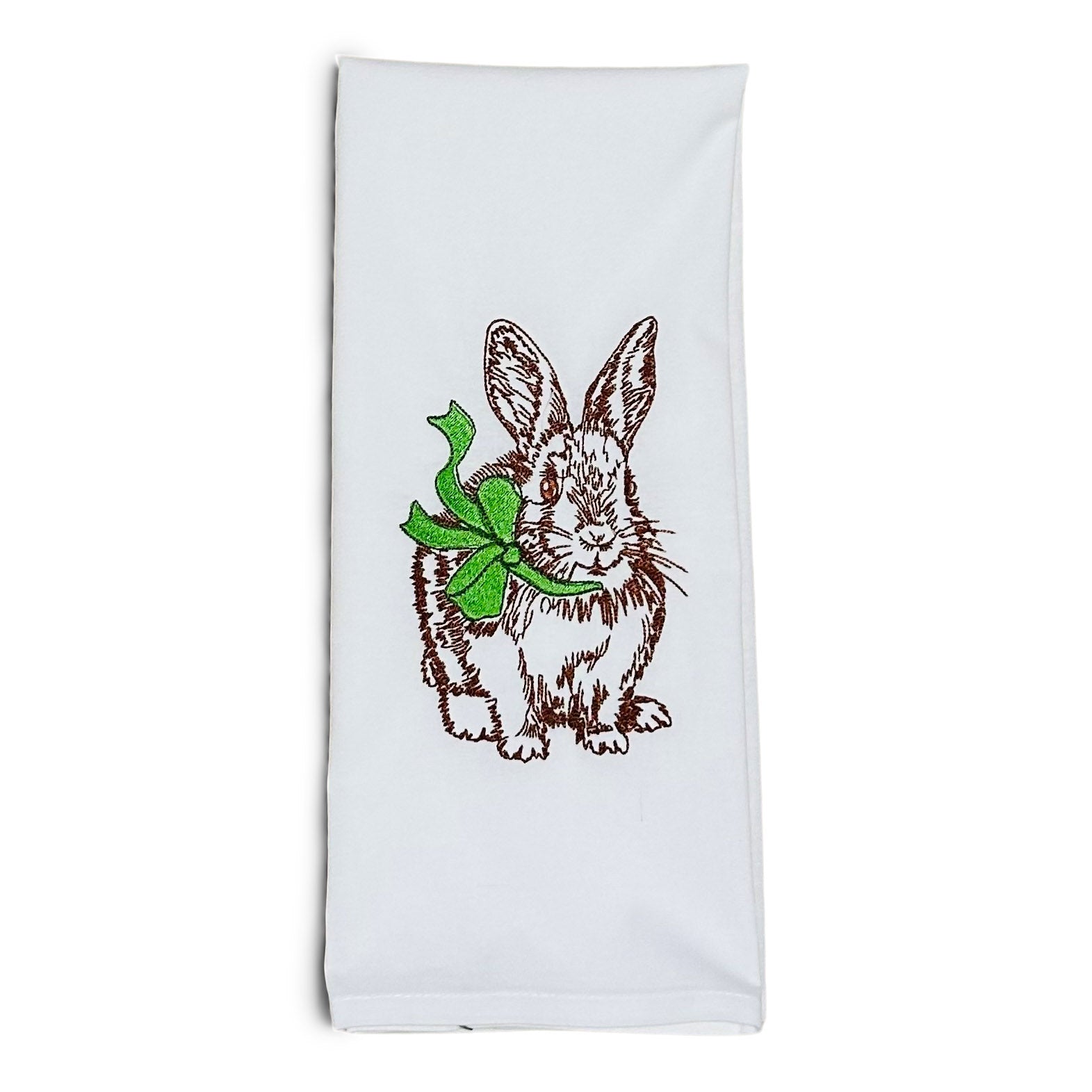 Chocolate Brown Bunny with Green Bow Ribbon