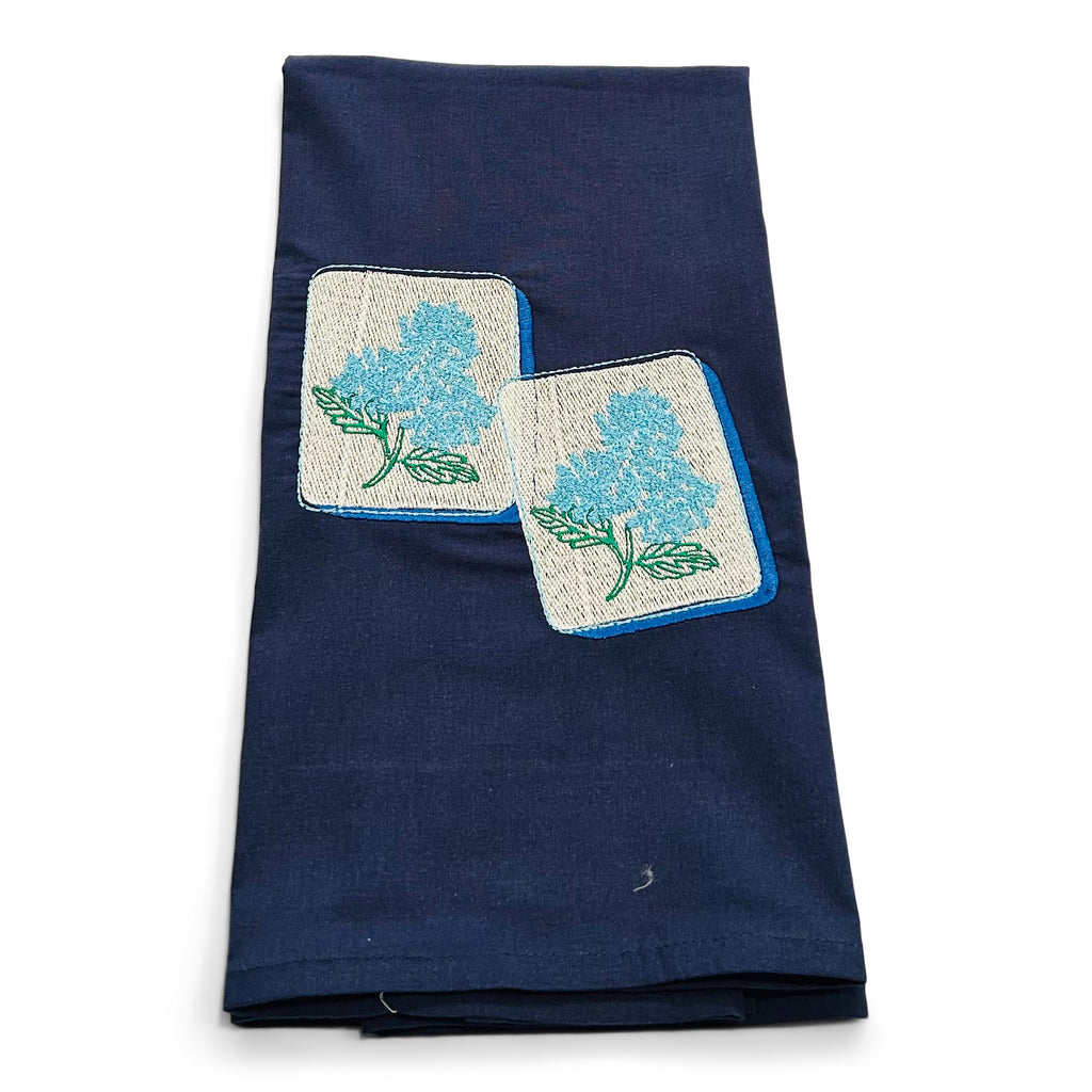 Mahjong Tiles with Hydrangea Designs on navy