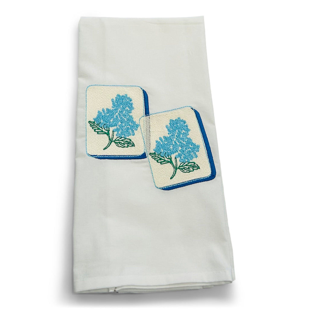 Mahjong Tiles with Hydrangea Designs on white