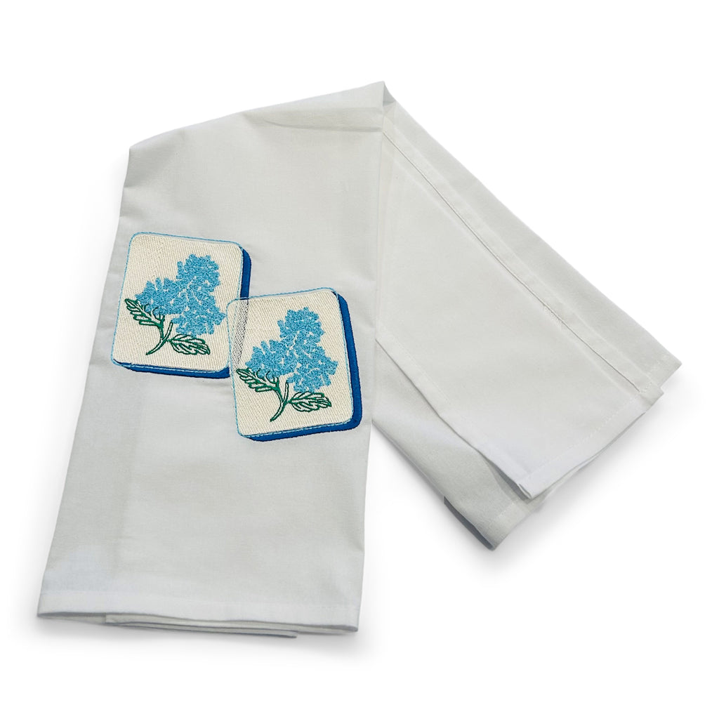 Mahjong Tiles with Hydrangea Designs on white