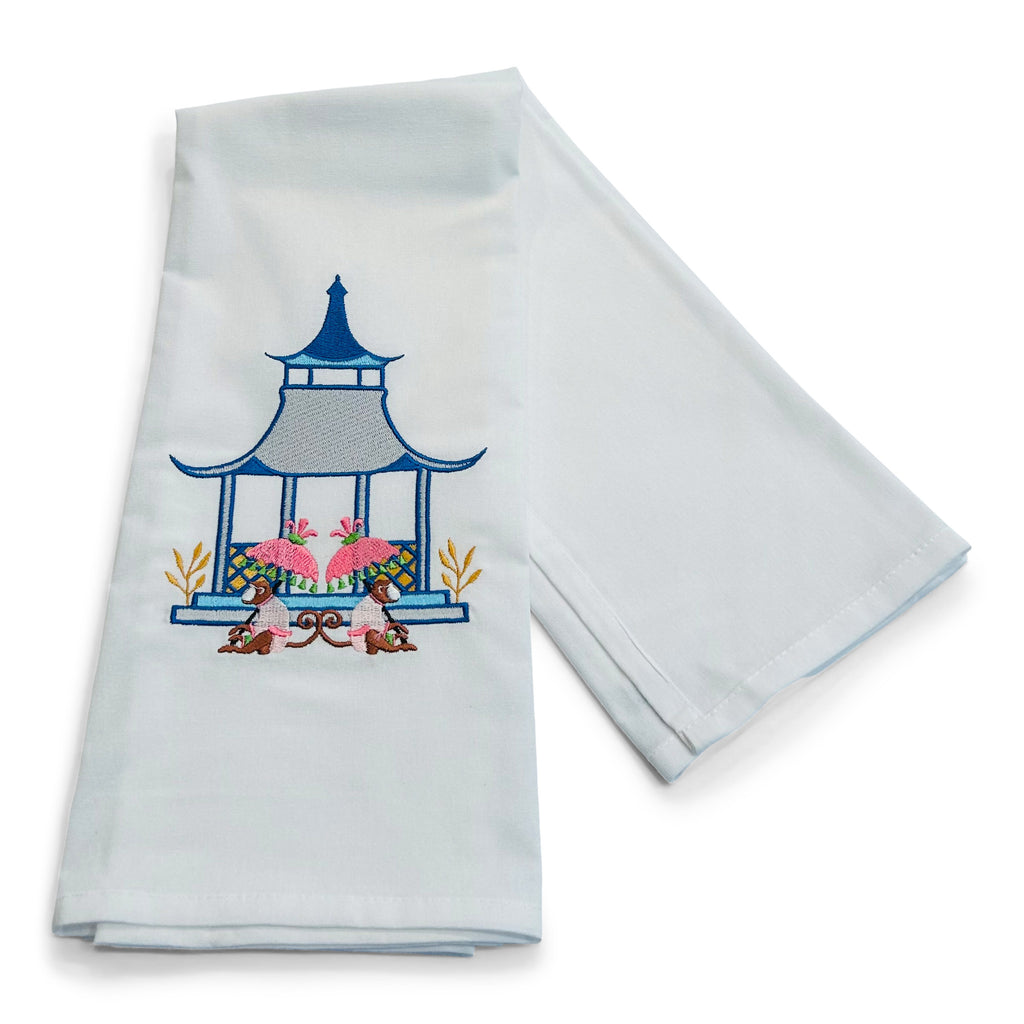 Modern Pagoda with Monkeys on white