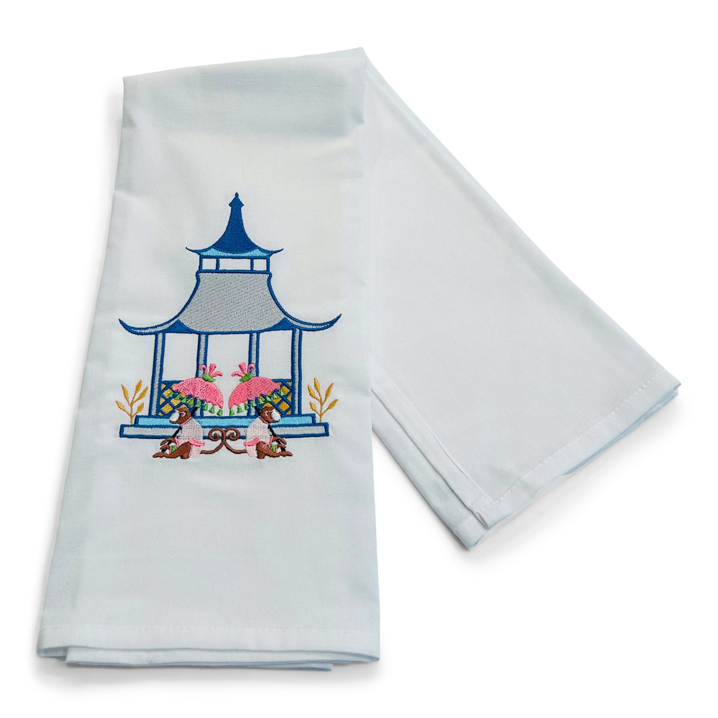 Modern Pagoda with Monkeys on white