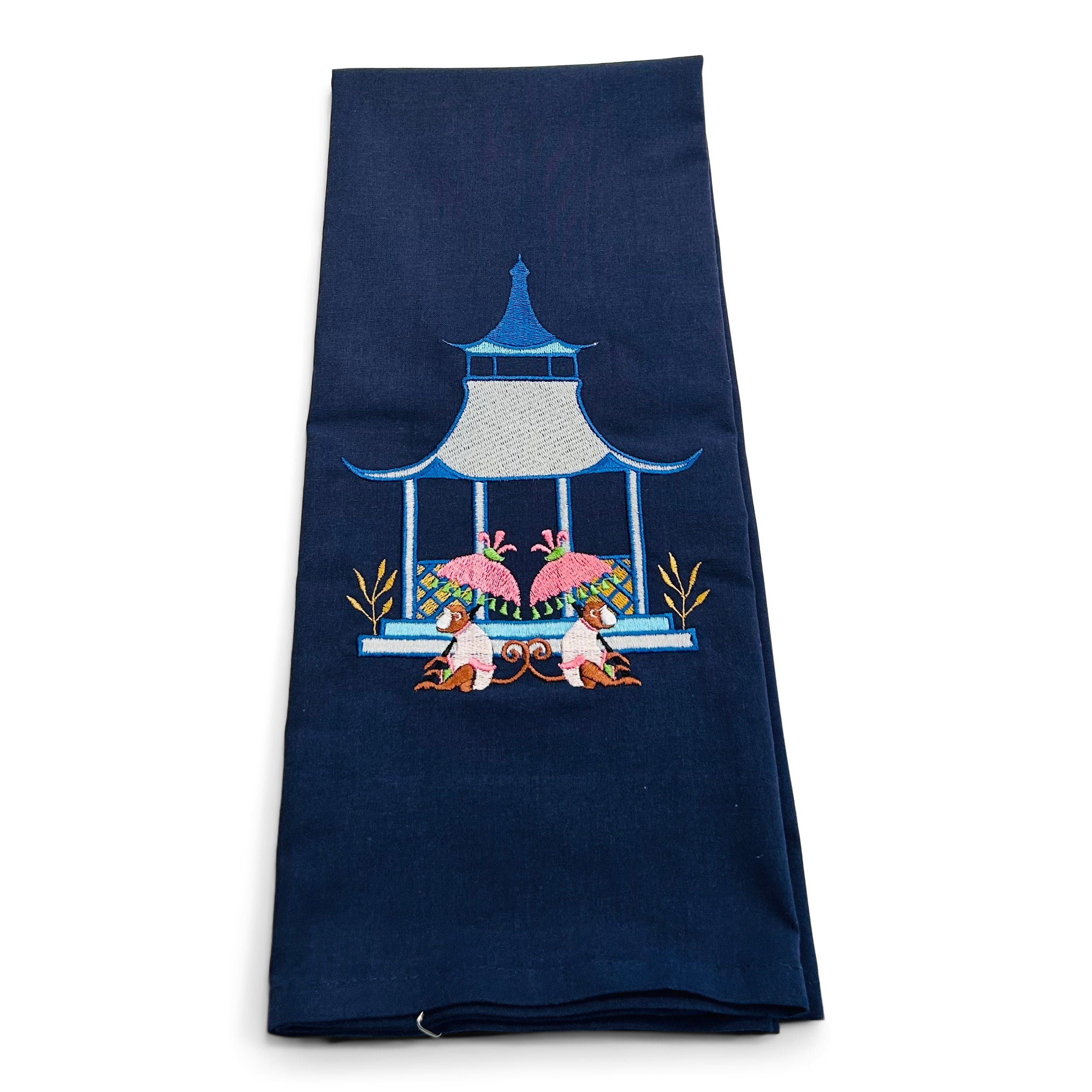 Modern Pagoda with Monkeys on navy