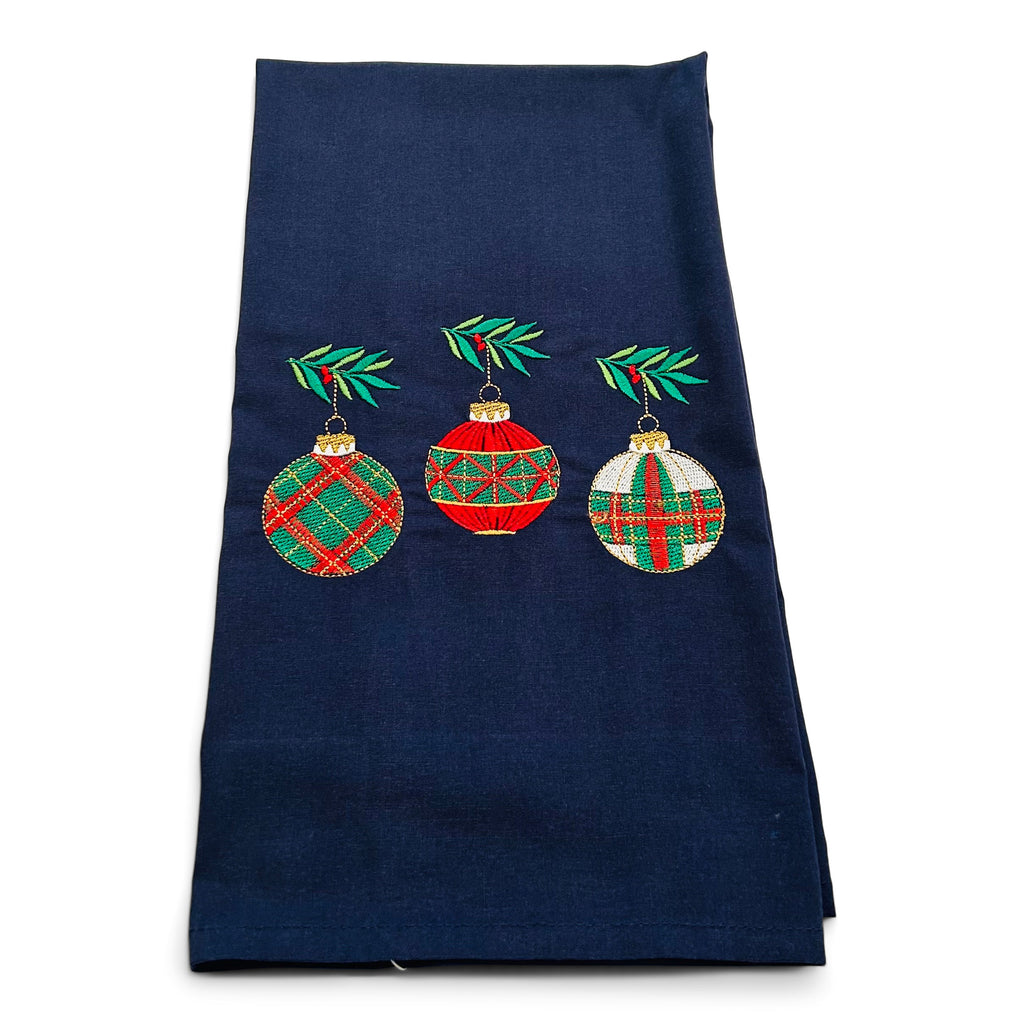 Three Smocked Ornaments on navy