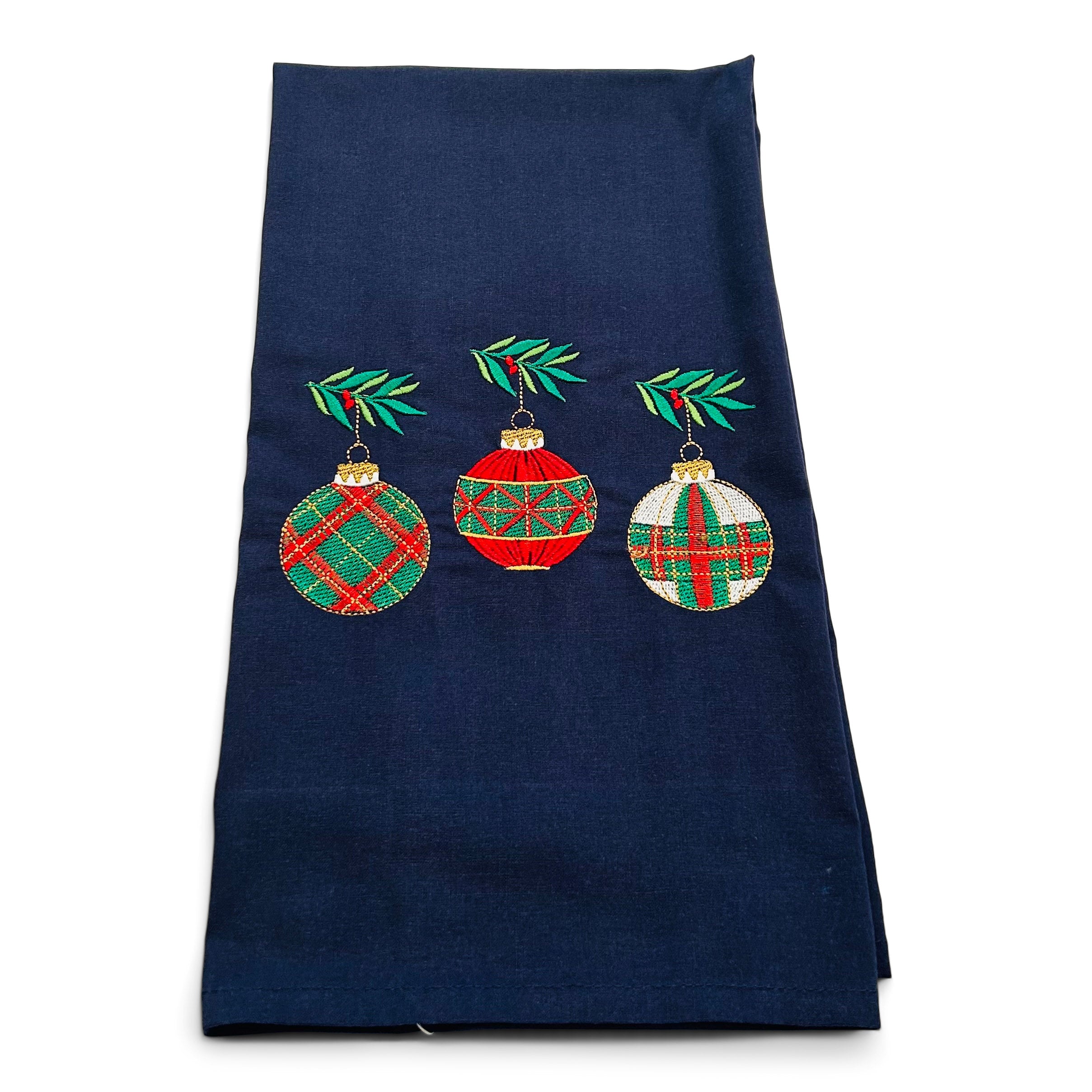 Three Smocked Ornaments on navy