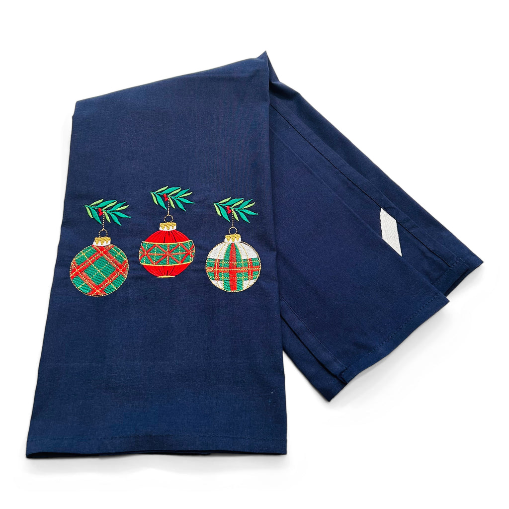 Three Smocked Ornaments on navy