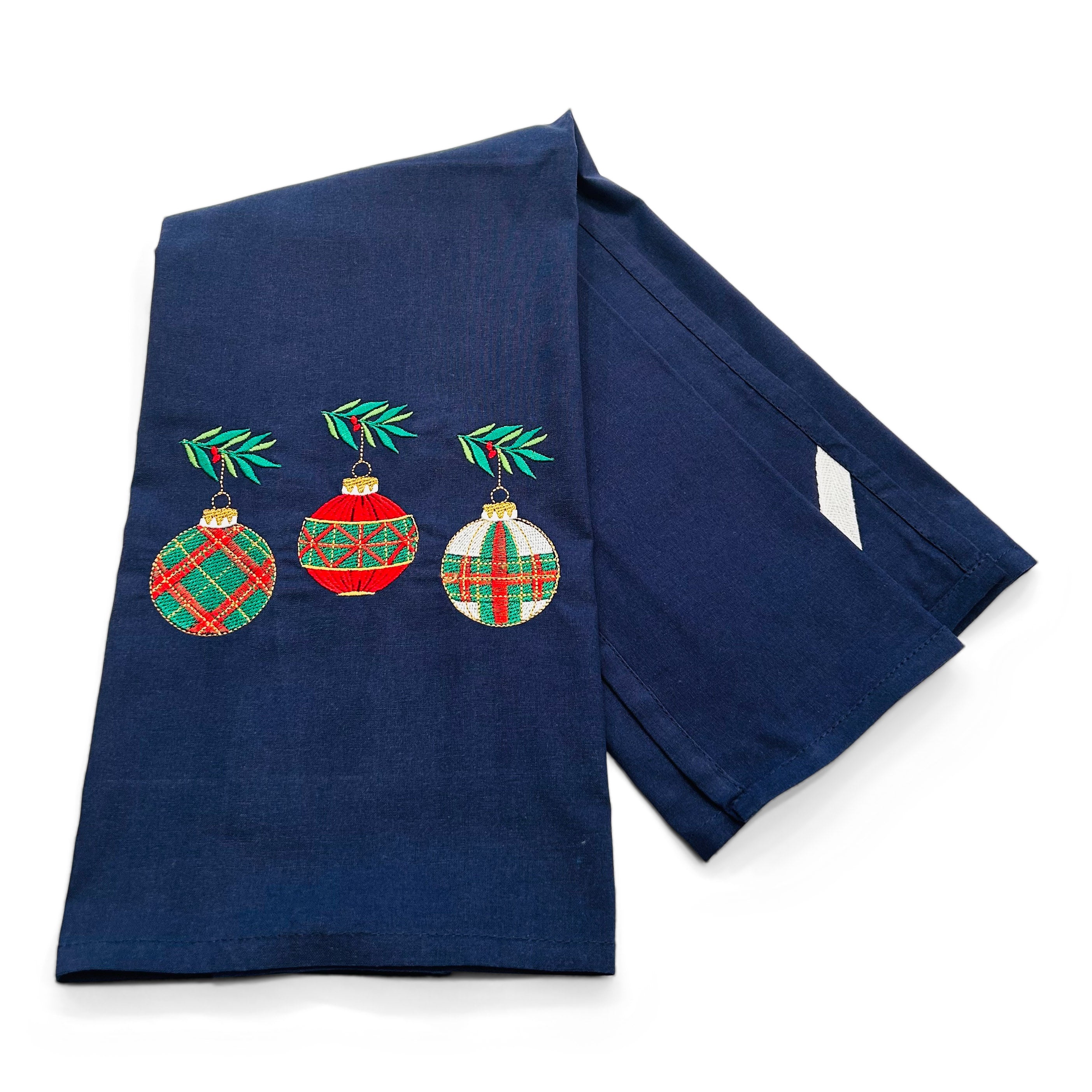 Three Smocked Ornaments on navy
