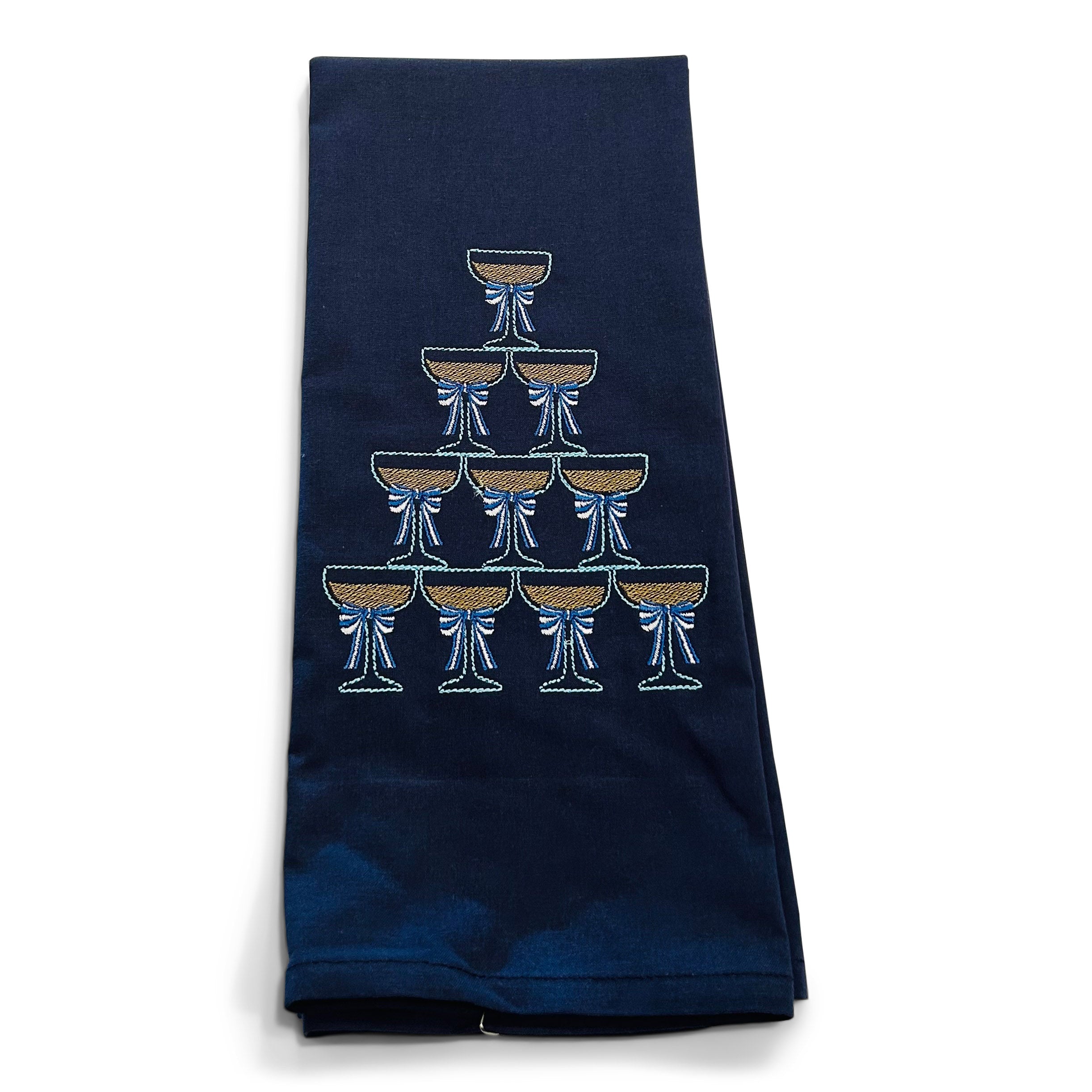 Champagne Tower - Blue and White Bow on navy