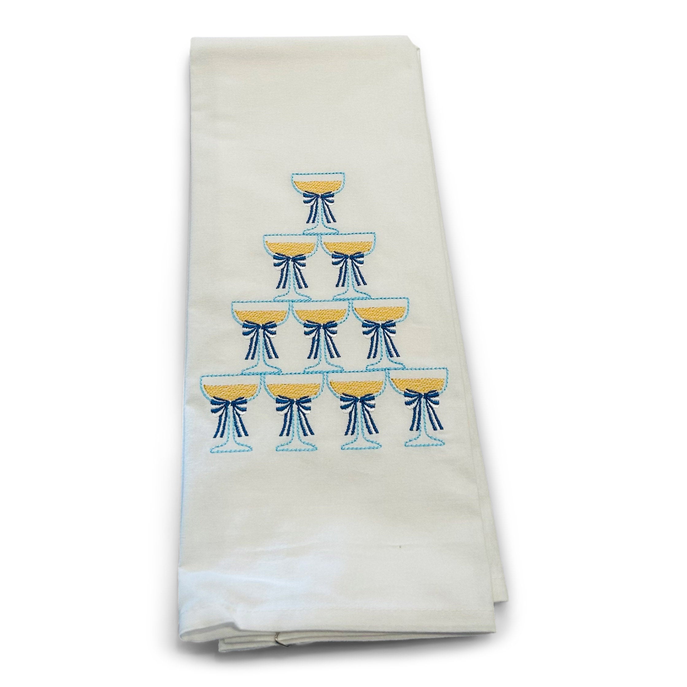Champagne Tower - Blue and White Bow on white