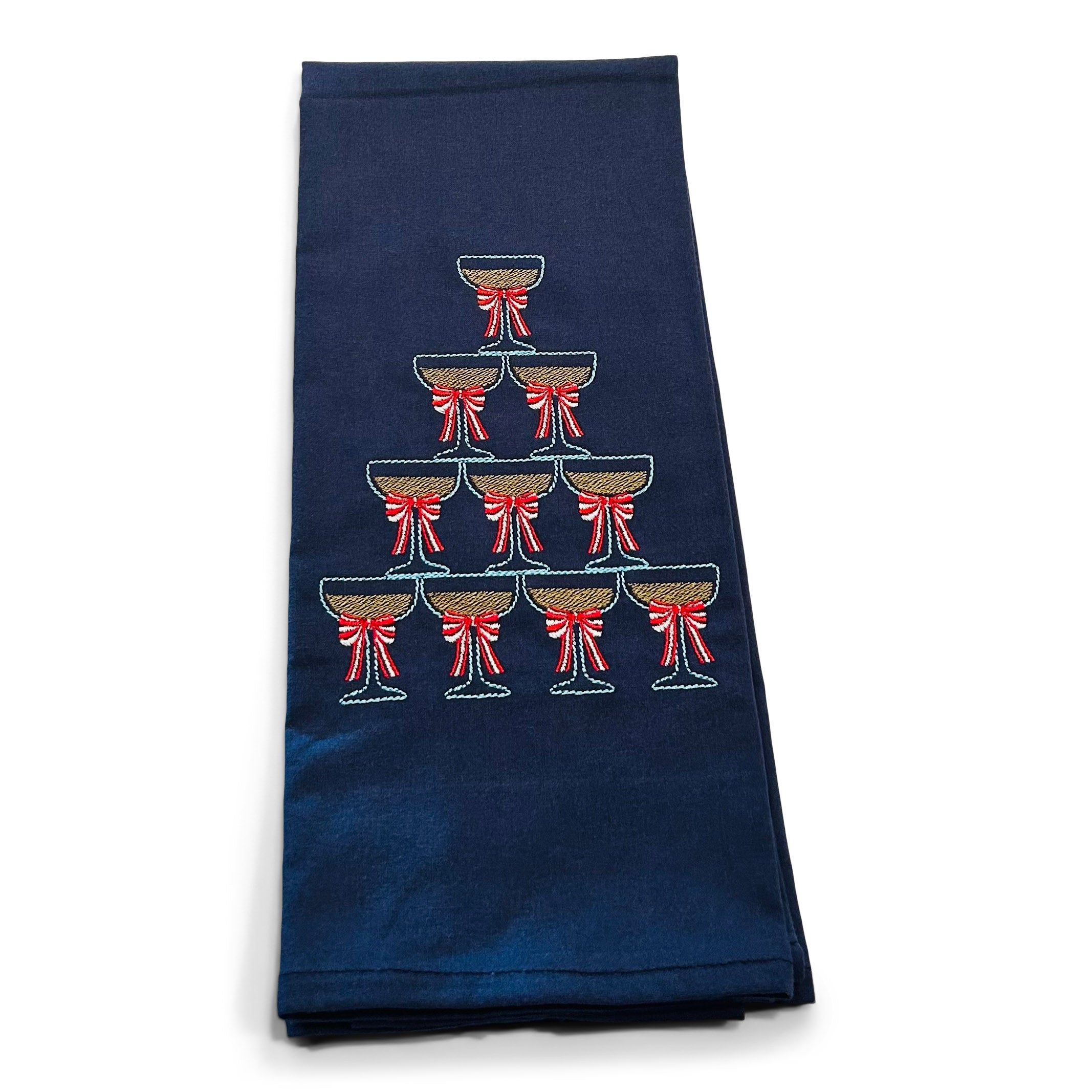 Champagne Tower - Red and White Bow on navy