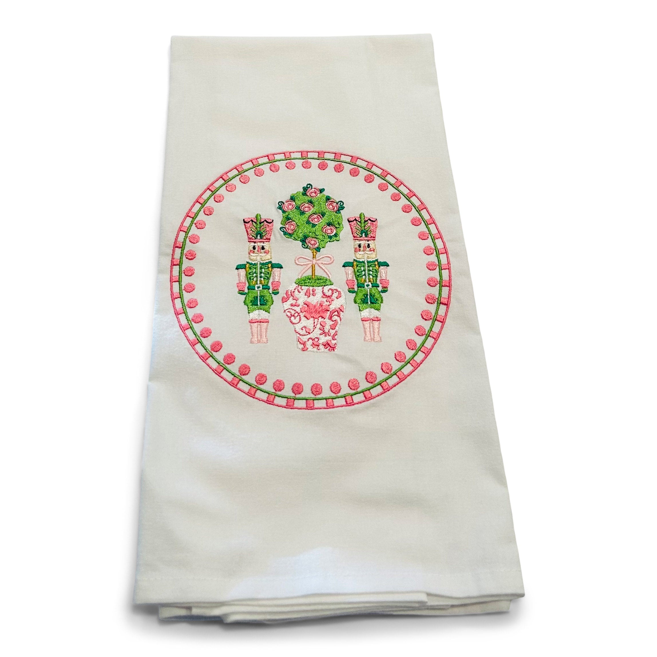 Pink Nutcrackers with Pom-Pom Trim on white