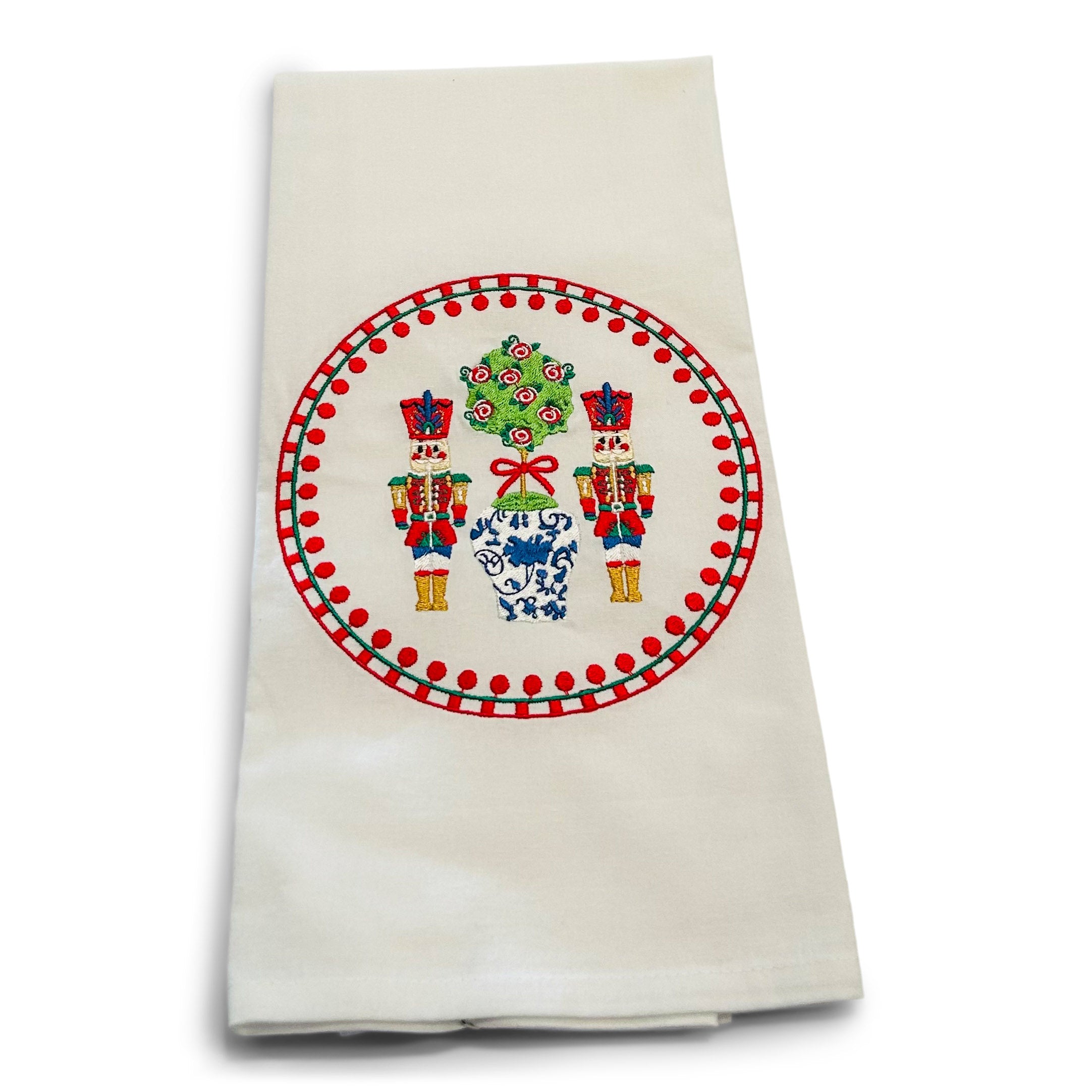 Traditional Nutcrackers with Pom-Pom Trim on white