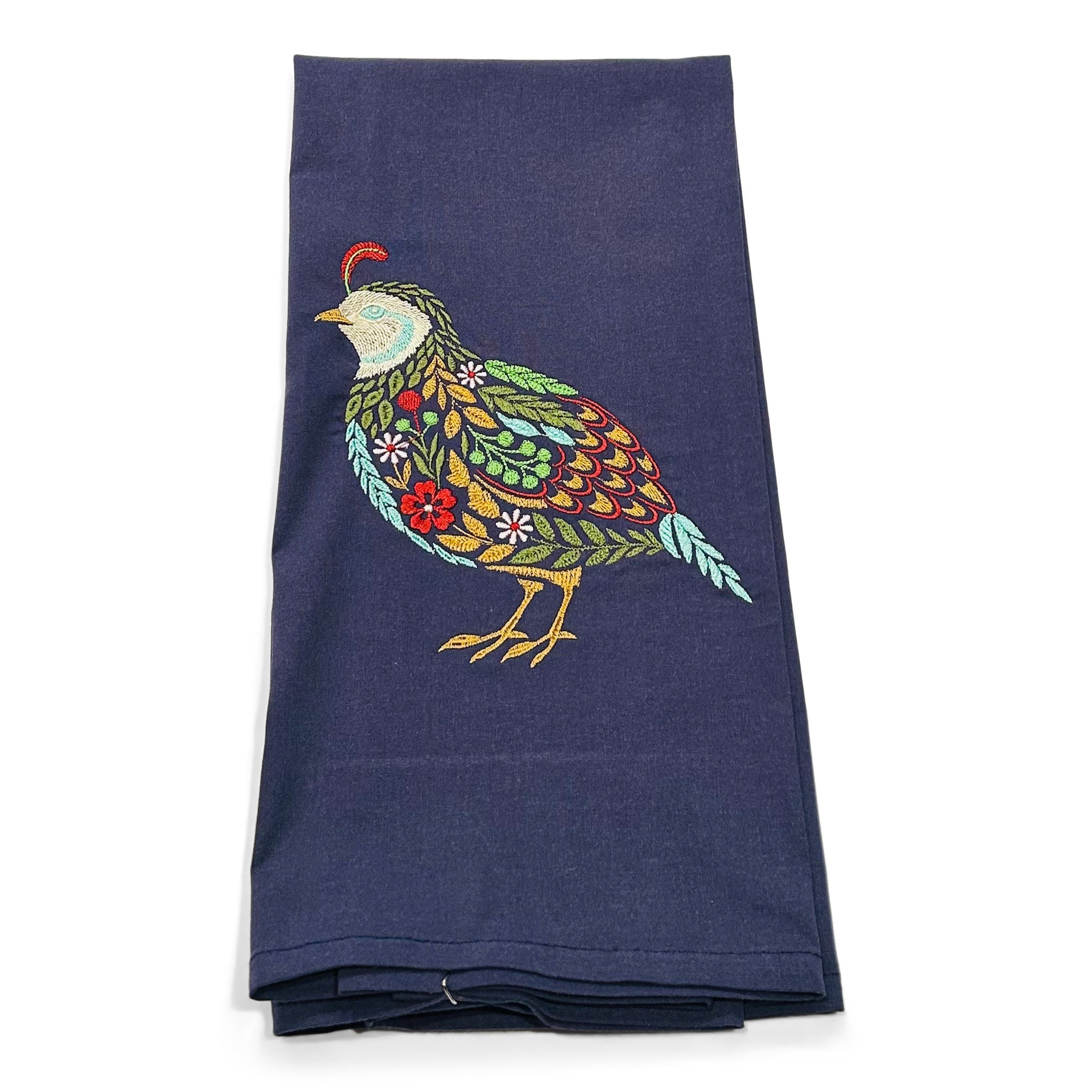 Floral Quail on navy