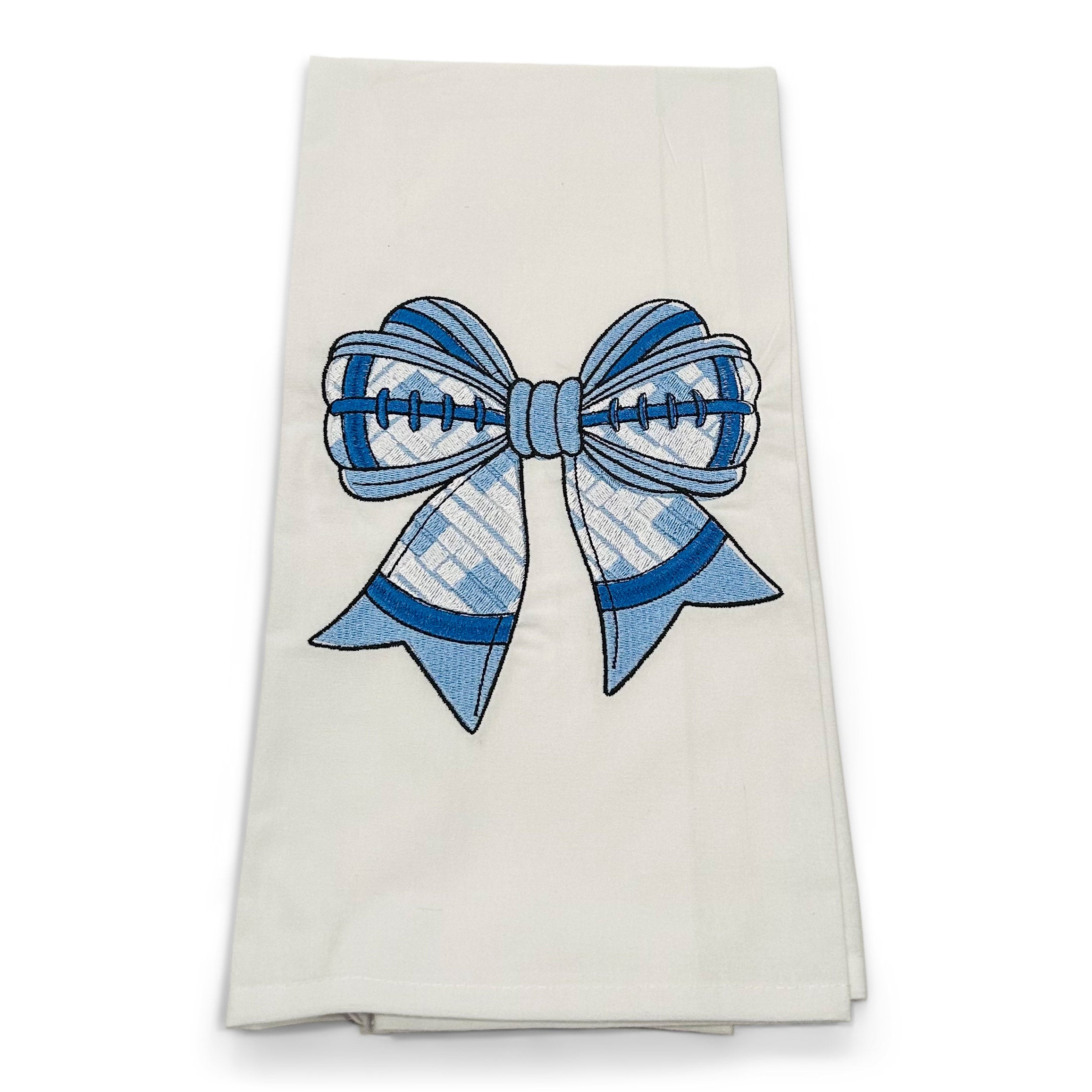 Football Bow - Tarheel Blue, Dark Blue, White