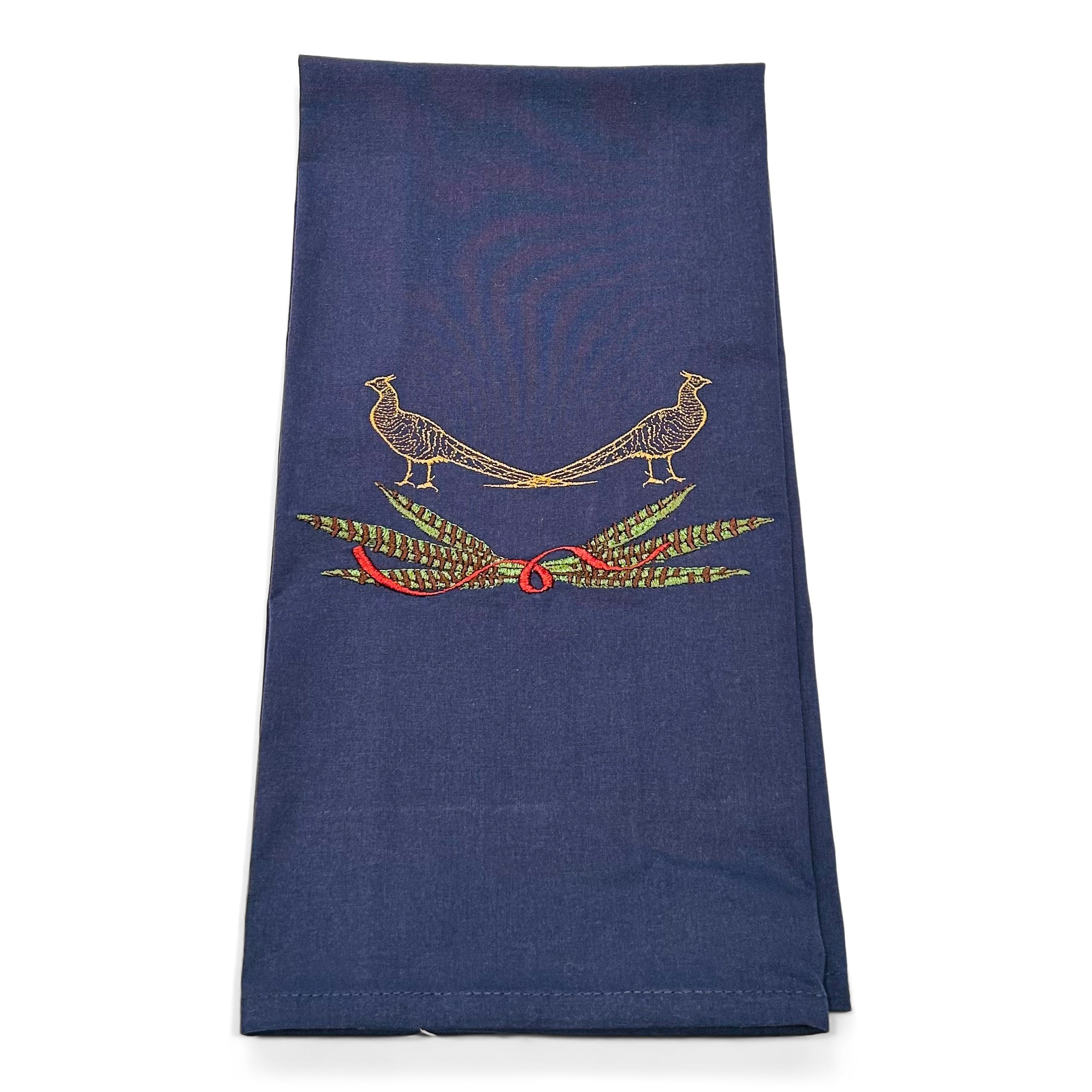 Pair of Pheasants with Ribbon on navy