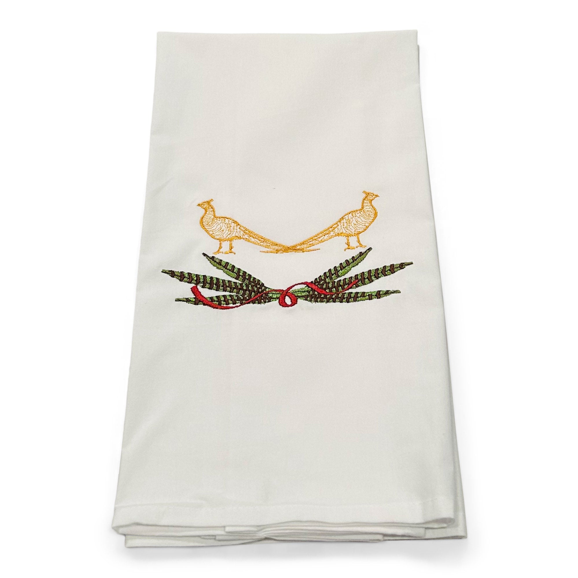 Pair of Pheasants with Ribbon on white