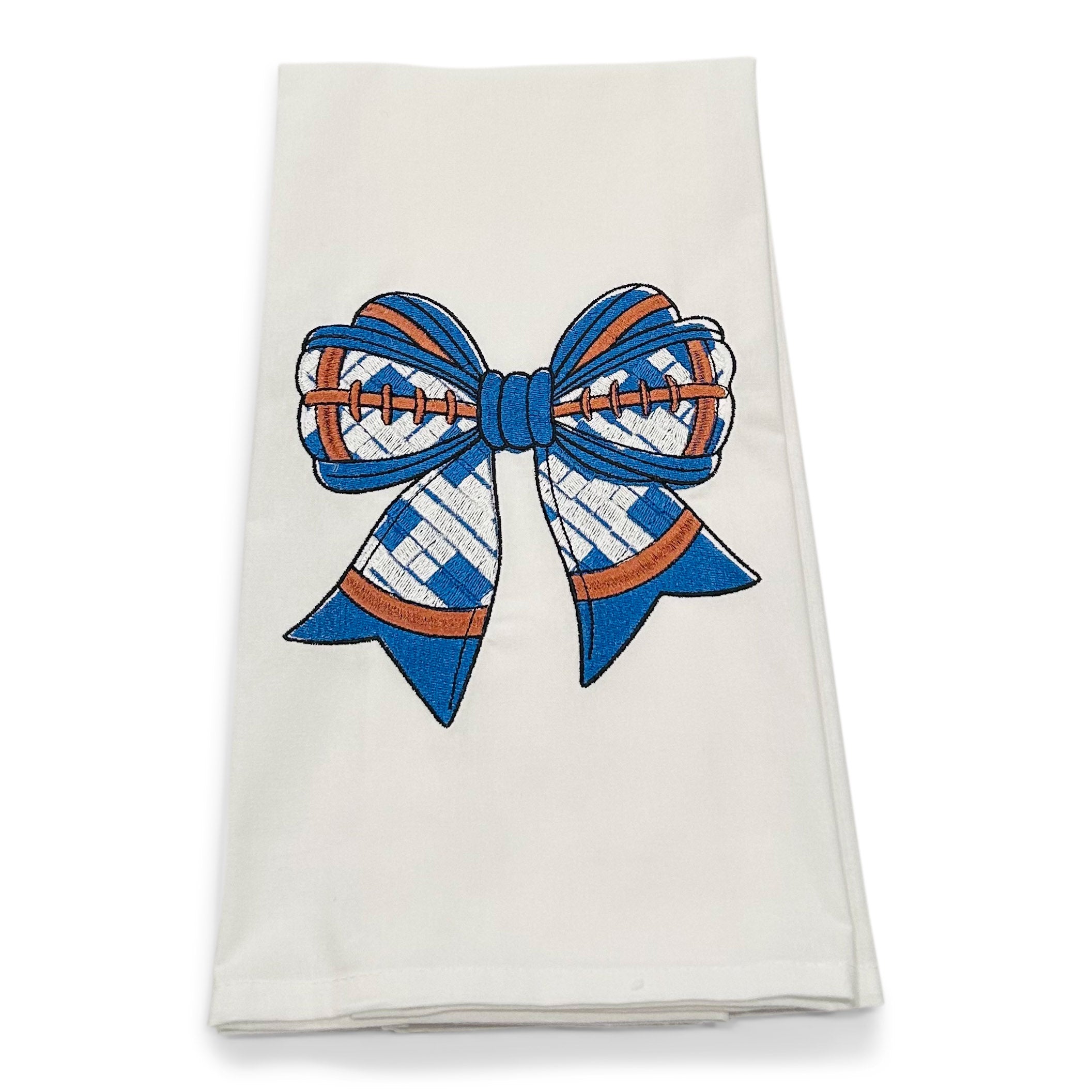 Football Bow - Dark Blue, White, Brown