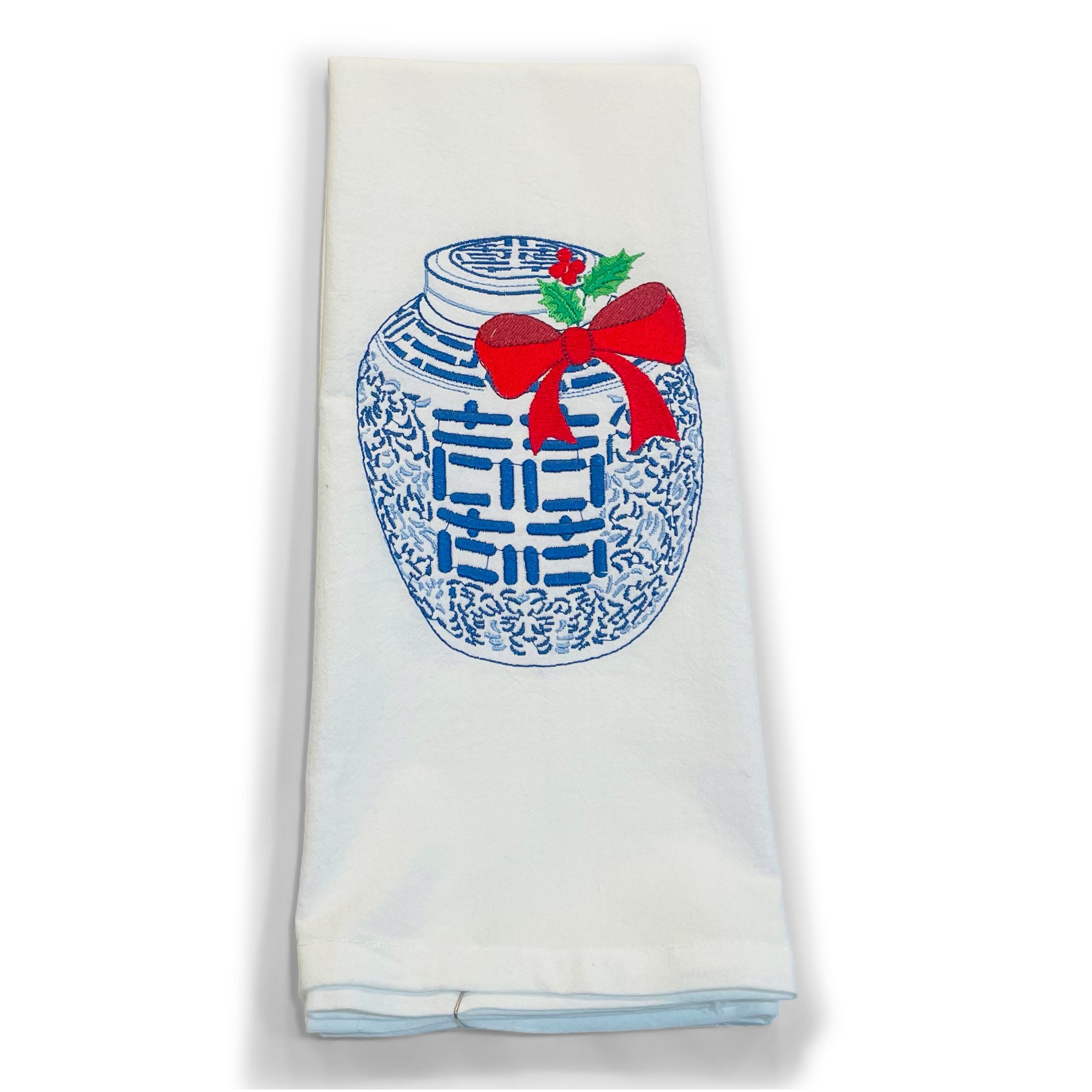 Ginger Jar with Red Holiday Bow Towel