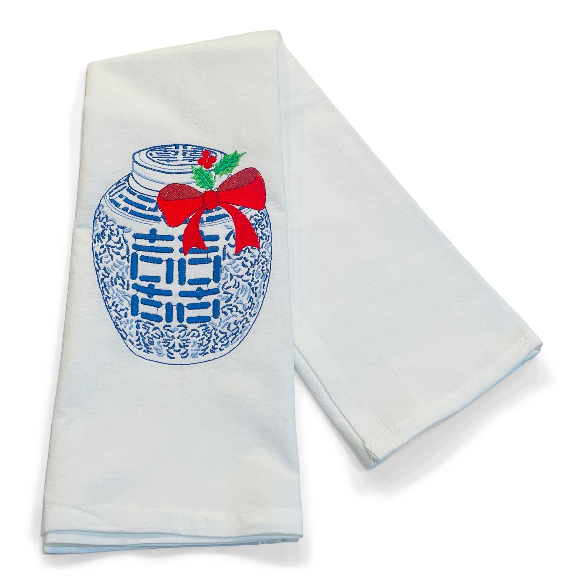 Ginger Jar with Red Holiday Bow Towel