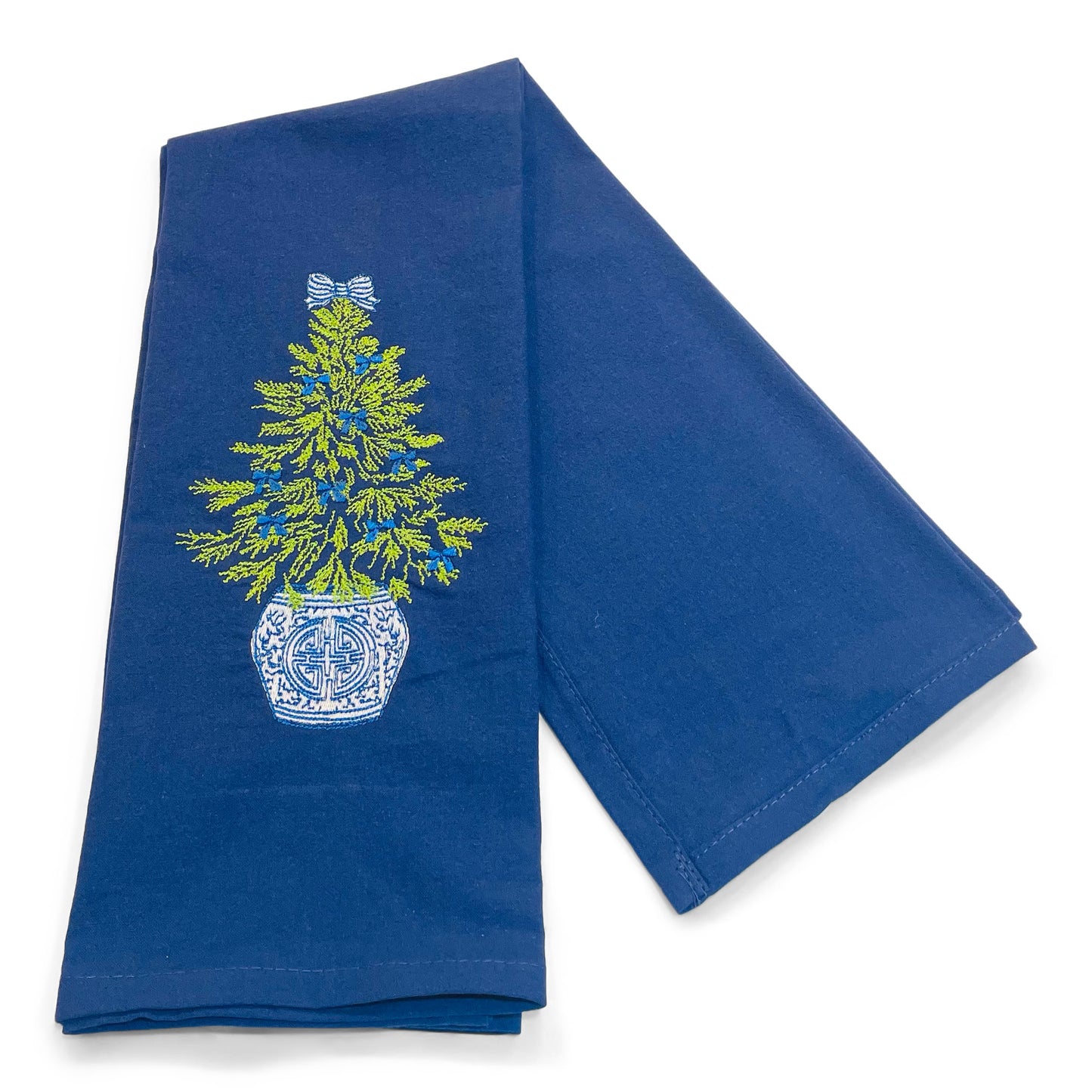 Chinoiserie Christmas Towel with Blue Bows