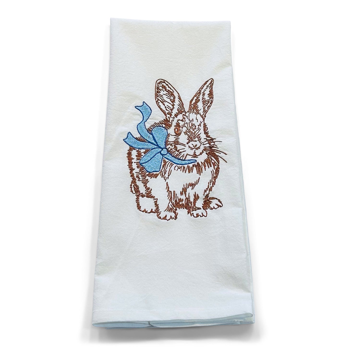 Chocolate Brown Bunny with Blue Bow Ribbon