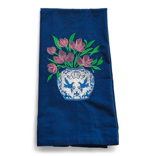 Tulips in Chinoiserie Planter Towel