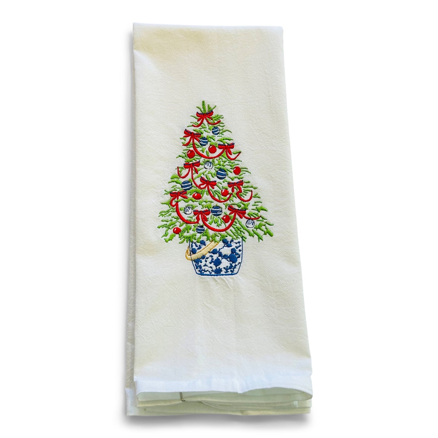 Christmas Tree with Red Ribbon Towel