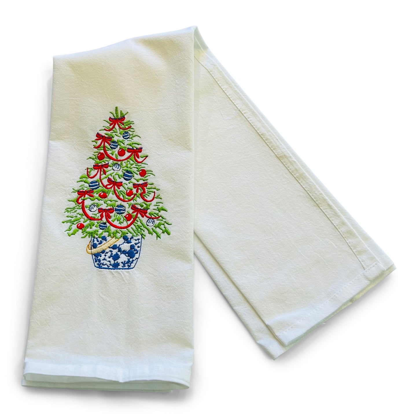 Christmas Tree with Red Ribbon Towel